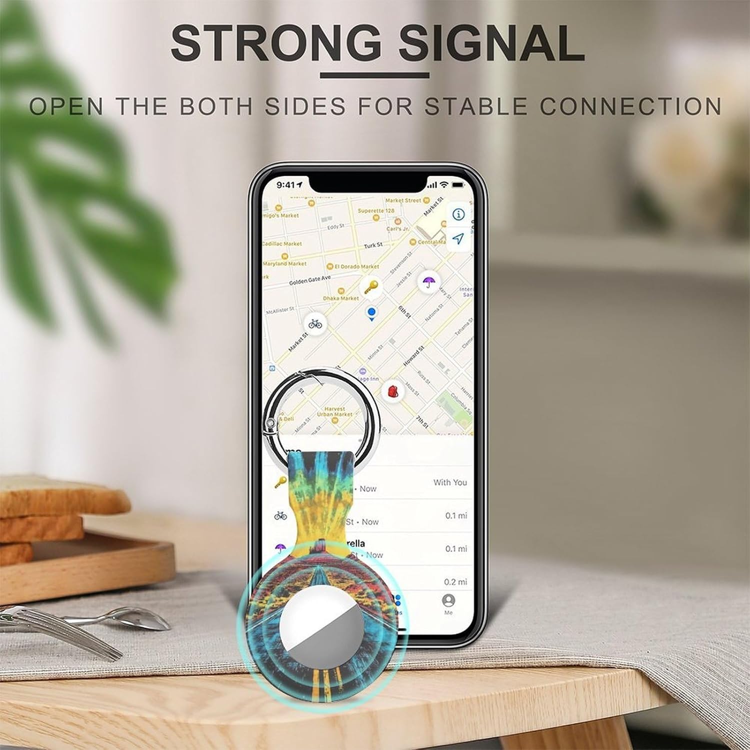 Retro Tiedye Road Desert Funny Cover Compatible with AirTag Case Protector GPS Tracker Holder with Keychain