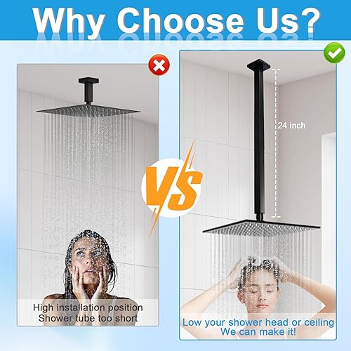 Miniatura 3 de Brazo de ducha con brida de 24 pulgadas para montaje en techo, extensor recto cuadrado de repuesto de tubería, brazo de ducha extra largo para