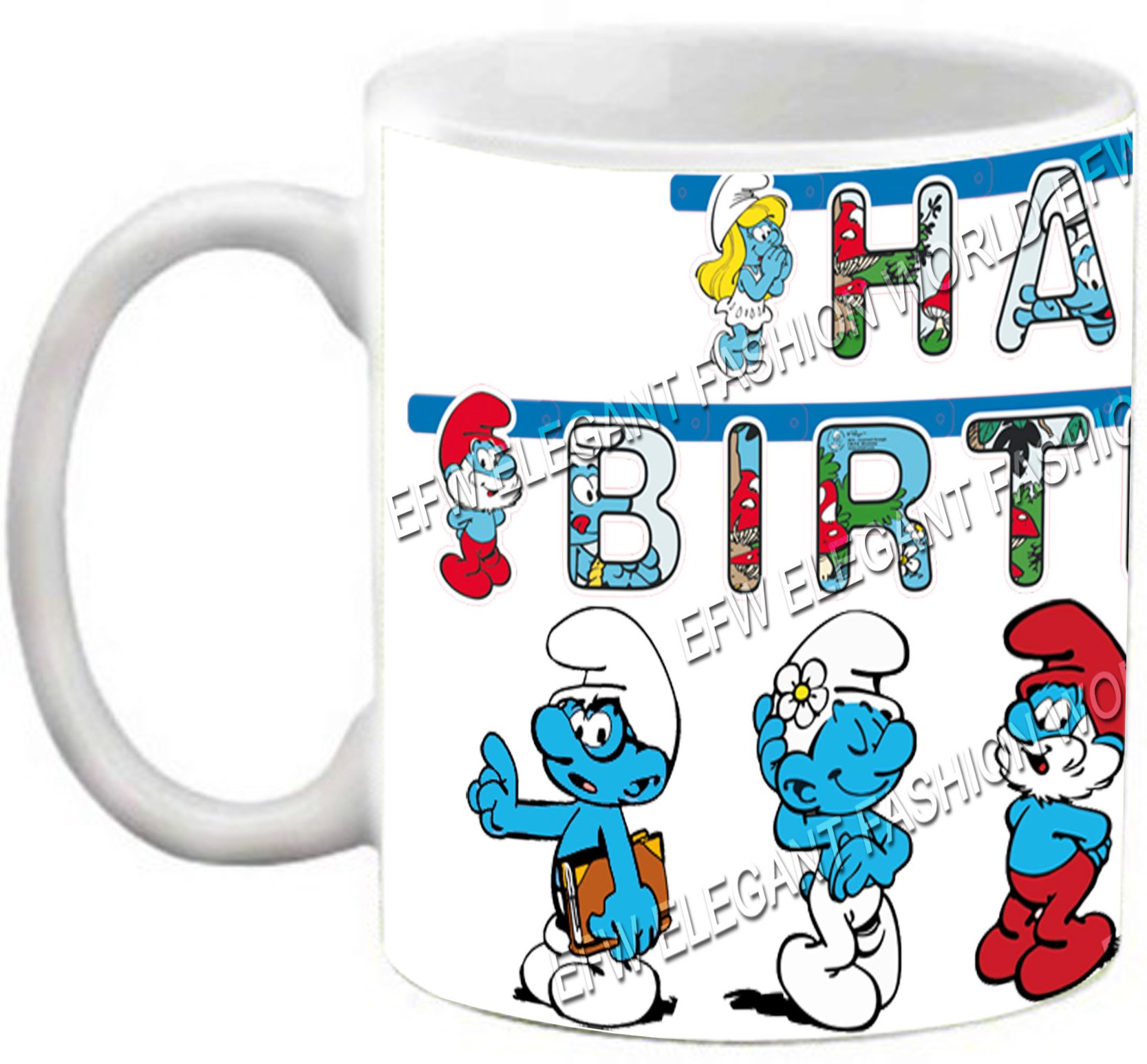 EFW Coffee Mug Smurfs Cartoon White - Happy Birthday Theme