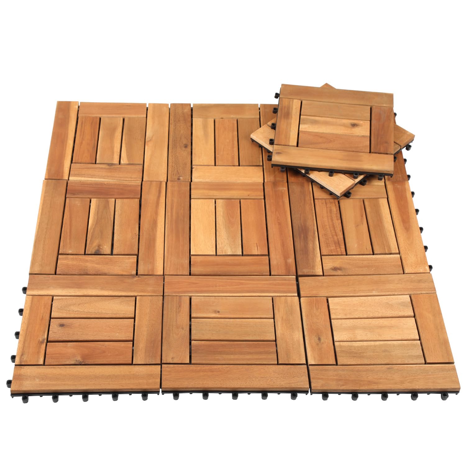 Holzfliesen Terrassenfliesen, 5m² 55 Stück Gartenfliesen 30 x 30 cm, Balkonfliesen aus Akazien Holz, Klickfliesen Terrassenfliese 6 Latten Fliese für Garten, Terrasse, Balkon