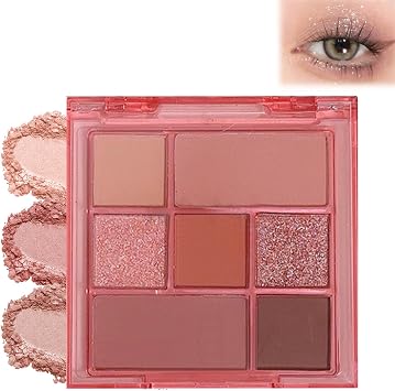 Pink Eyeshadow Palette with 8 Warm-Toned Shades - Matte, Shimmer, and Glitter Eye Shadows for Natural, Daily, and Party Makeup Looks, Long-Lasting Wear, Vegan &, Travel-Friendly Compact