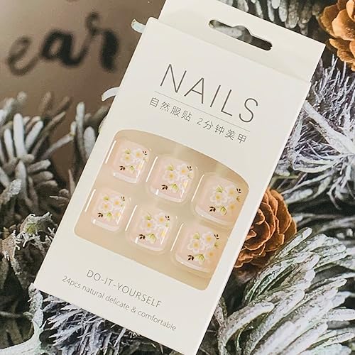 Miniatura 324 de Uñas postizas a presión con diseños de diamantes de imitación, uñas postizas reutilizables de cobertura completa con pestaña adhesiva, uñas postizas