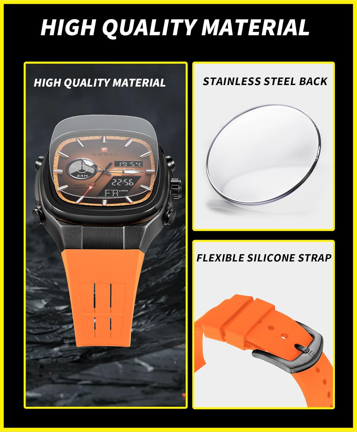 Mens Watches Unique Fashion Casual Watches for Men Analog Digital Luminous Chronograph Multifunctional Sprot Quartz Wrist Watch with Silicone Strap Elegant Gifts for Men - Image 5