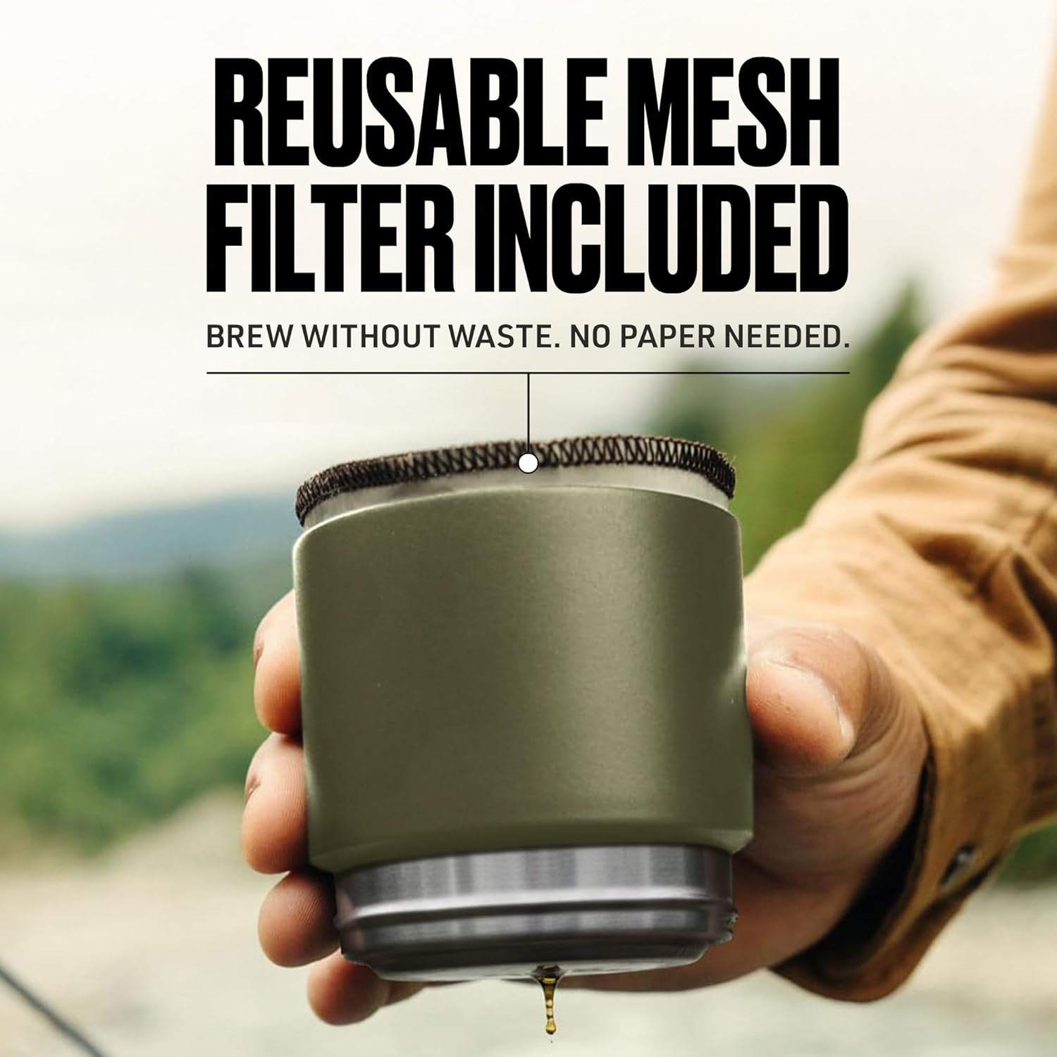 VSSL - Nest Pour Over Coffee Kit + Java G25 Bean Grinder Bundle | Coffee for Camping | Pour Over Dripper | Two 10oz Stainless Steel Travel Mugs | Deep Moss/Carbon