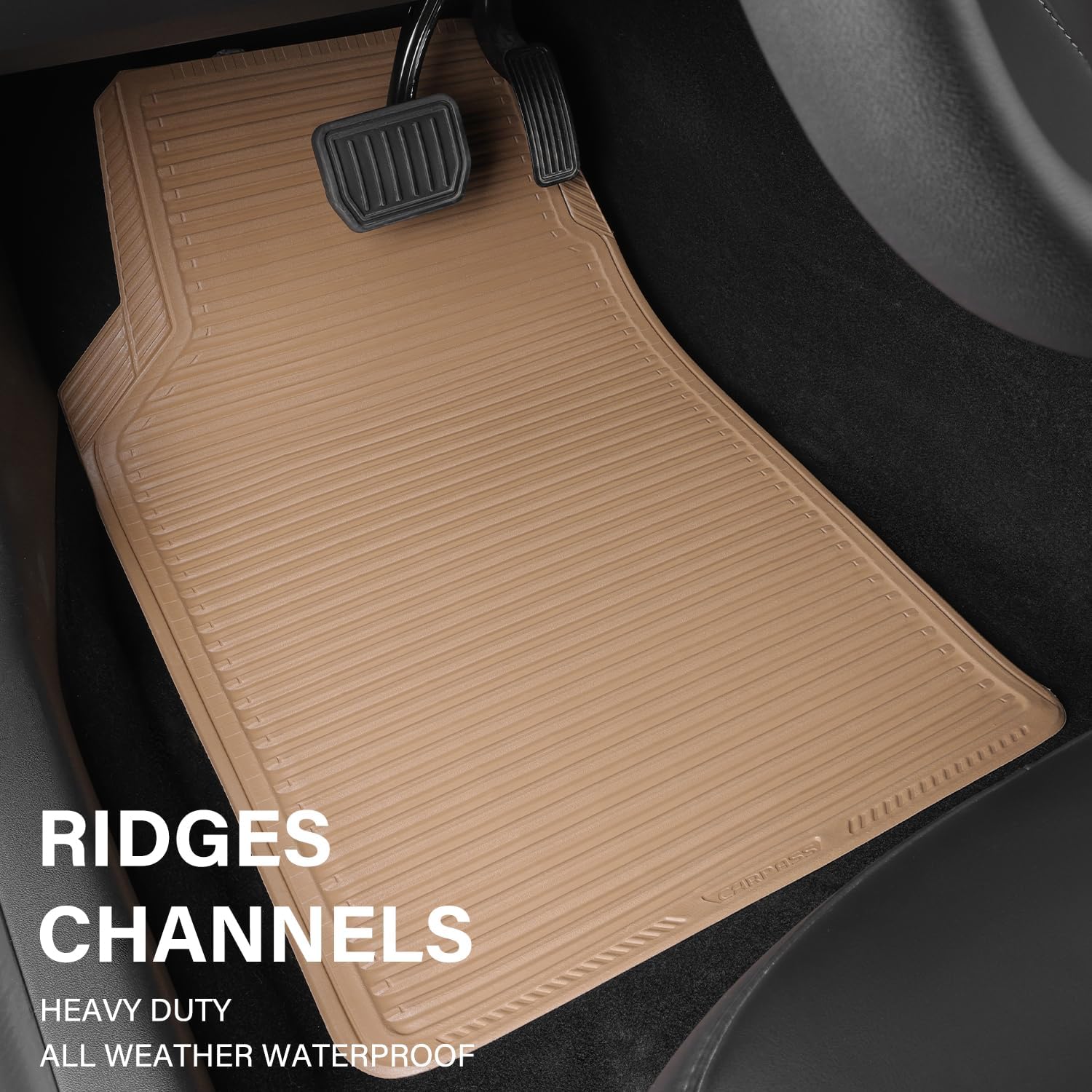 CAR PASS Rubber Floor Mats - All Weather, Full Set 4-Piece, Waterproof Automotive Mats Trim to Fit Most Cars, Sedans, SUVs, Vans - Heavy Duty Anti-Slip Easy Clean, All Beige - Image 2