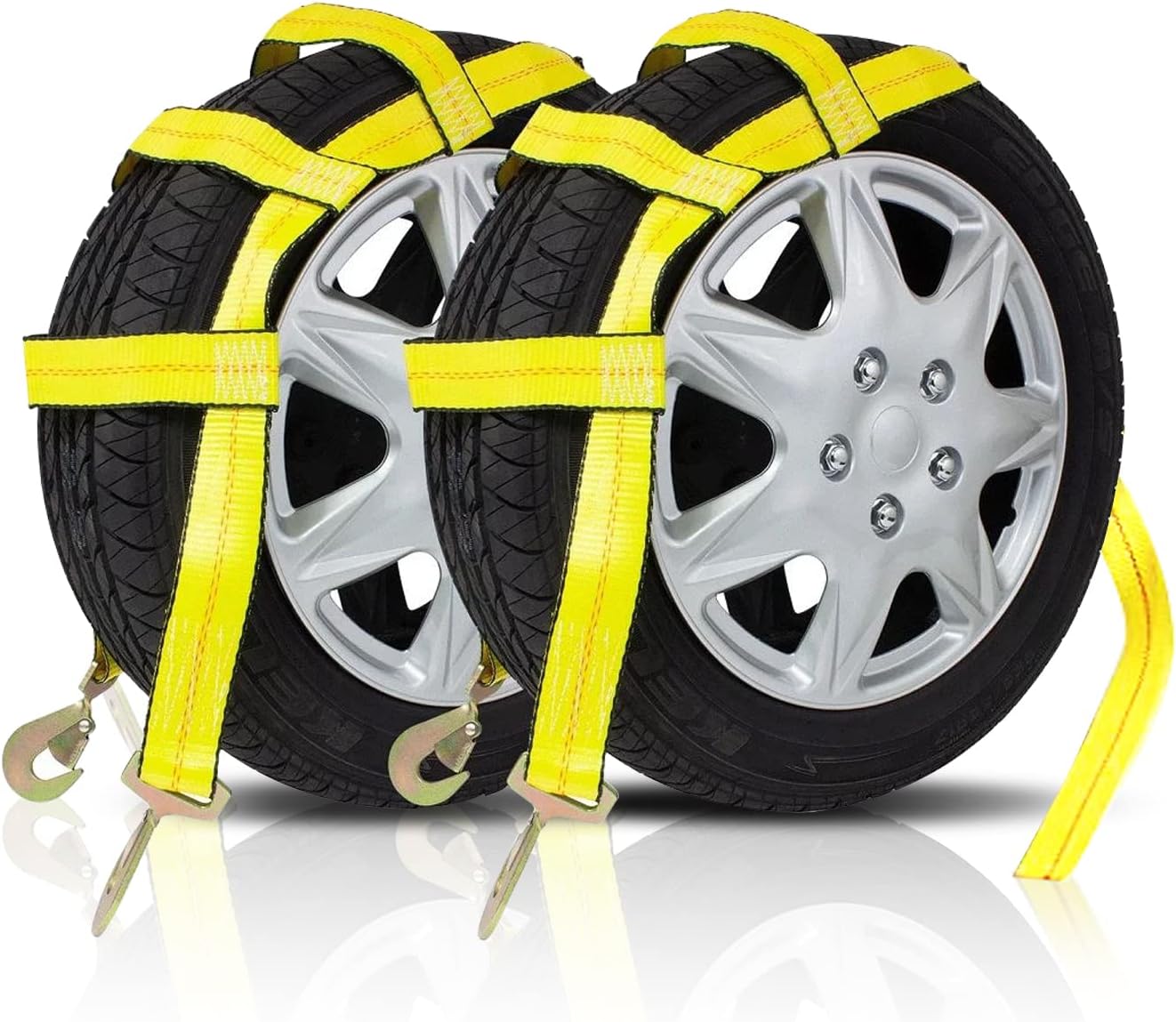 Patrol 2 Pack Tow Dolly Basket Straps with Flat Hooks - Universal Vehicle Tow Dolly Straps for Small to Medium Size Tie Wheels - 12000 lbs Breaking Strength