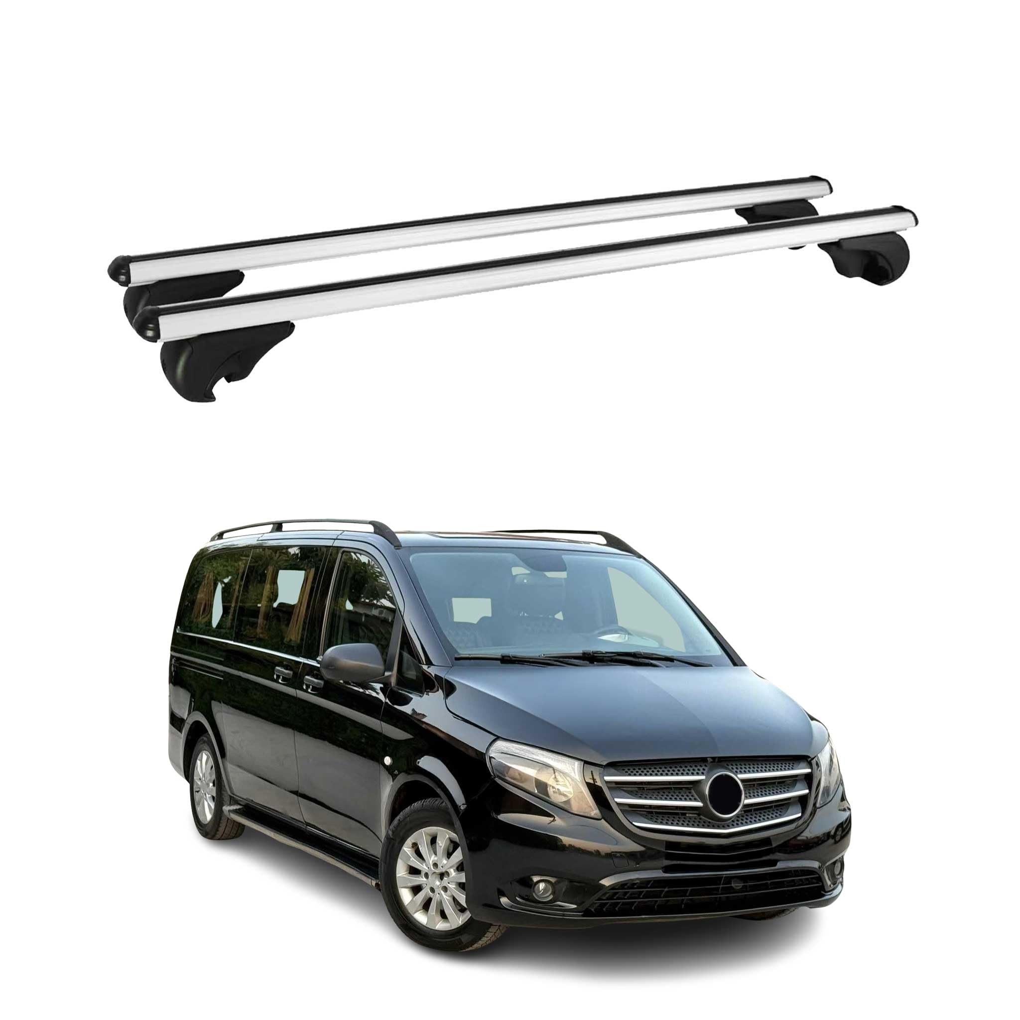 OMAC Aluminium Dachträger Querträger für Mercedes Vito W447 2014-2026 – TÜV/DIN 75302:2019 – Abschließbar – Max. 75 kg – 2 Stangen Silber