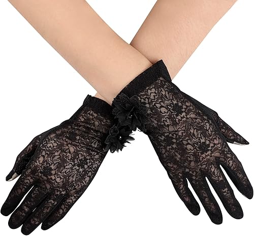 Miniatura 2 de Guantes de ciclismo de malla transpirable de verano para mujer, guantes elegantes de encaje para pantalla táctil, protección solar anti-UV, guantes