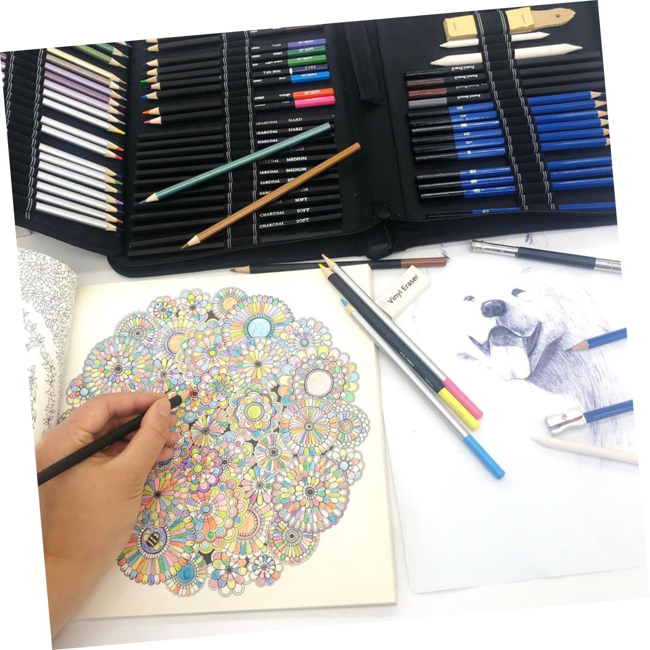 Kit de Crayons à Dessin 72 Pièces en Bois, Ensemble de Crayons de Couleur