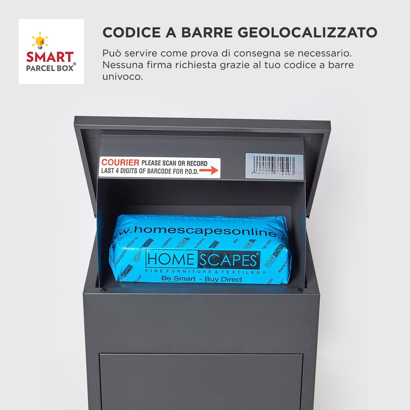 Smart Parcel Box - Cassetta per lettere/pacchi media Grigio scuro con accesso frontale in acciaio