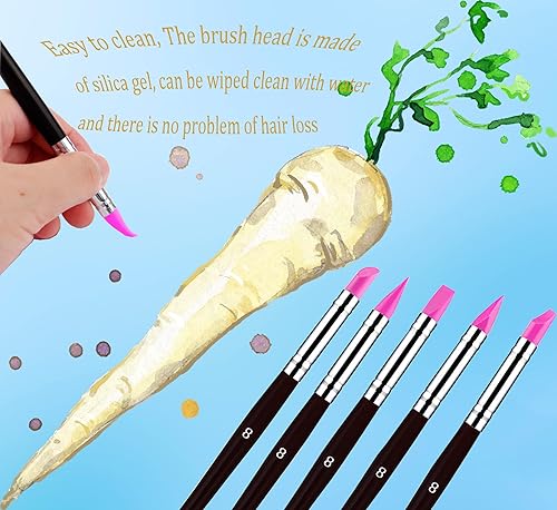 Miniatura 6 de Pinceles profesionales de punta de goma de silicona, 5 pinceles de pintura de silicona, pinceles de moldeador de color de silicona, pincel de
