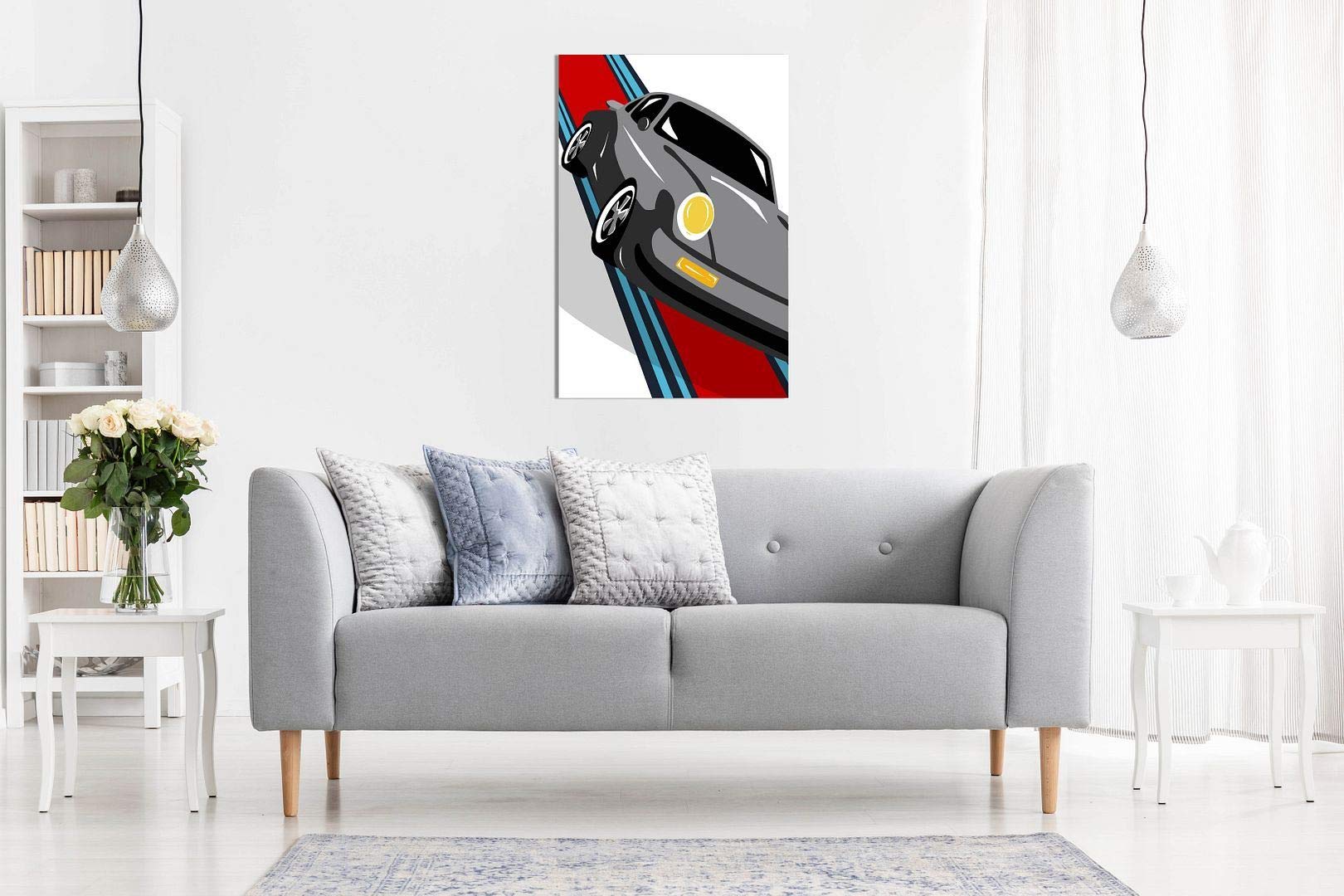 Stampa artistica da parete su tela, motivo: Porsche Pop Art, astratta, per garage, decorazione per la casa (91 x 61 cm)