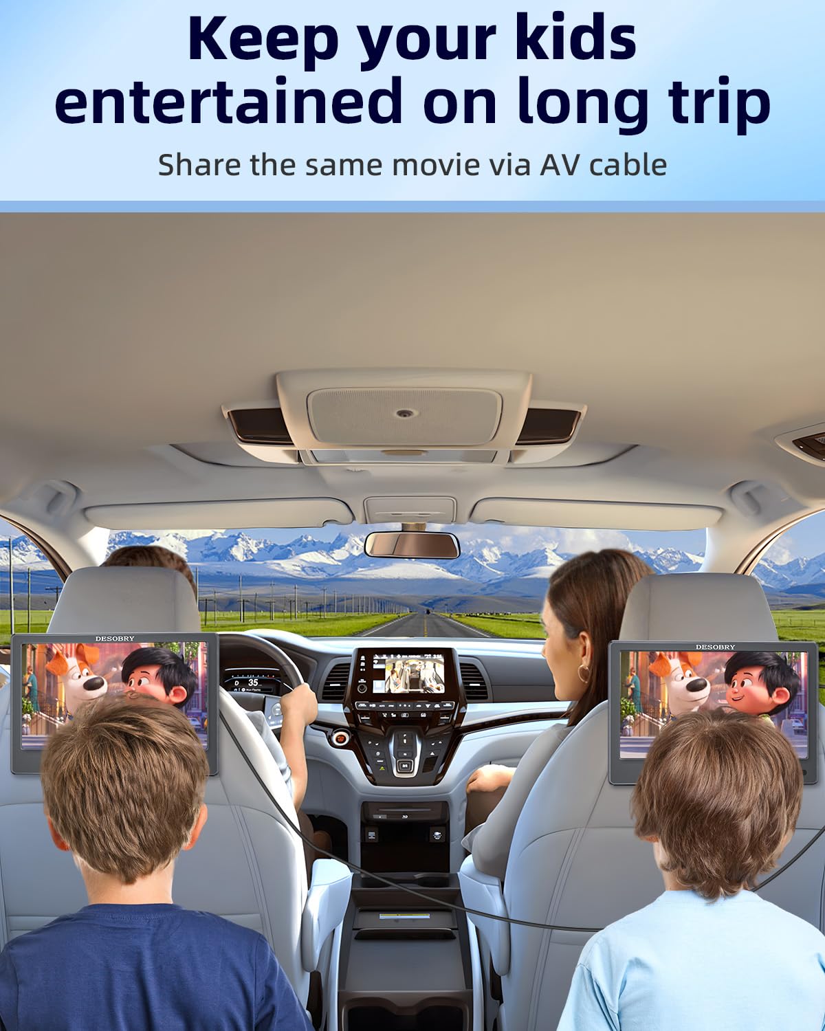 10,5 Zoll Auto DVD Player 2 Bildschirme mit Slot-Loading-Disc und HDMI-Eingang, 2 Kopfhörern, 2 Halterungen, Auto Fernseher für Kinder Unterstützt Letzter Speicher, Regionsfrei, USB-SD-Karte
