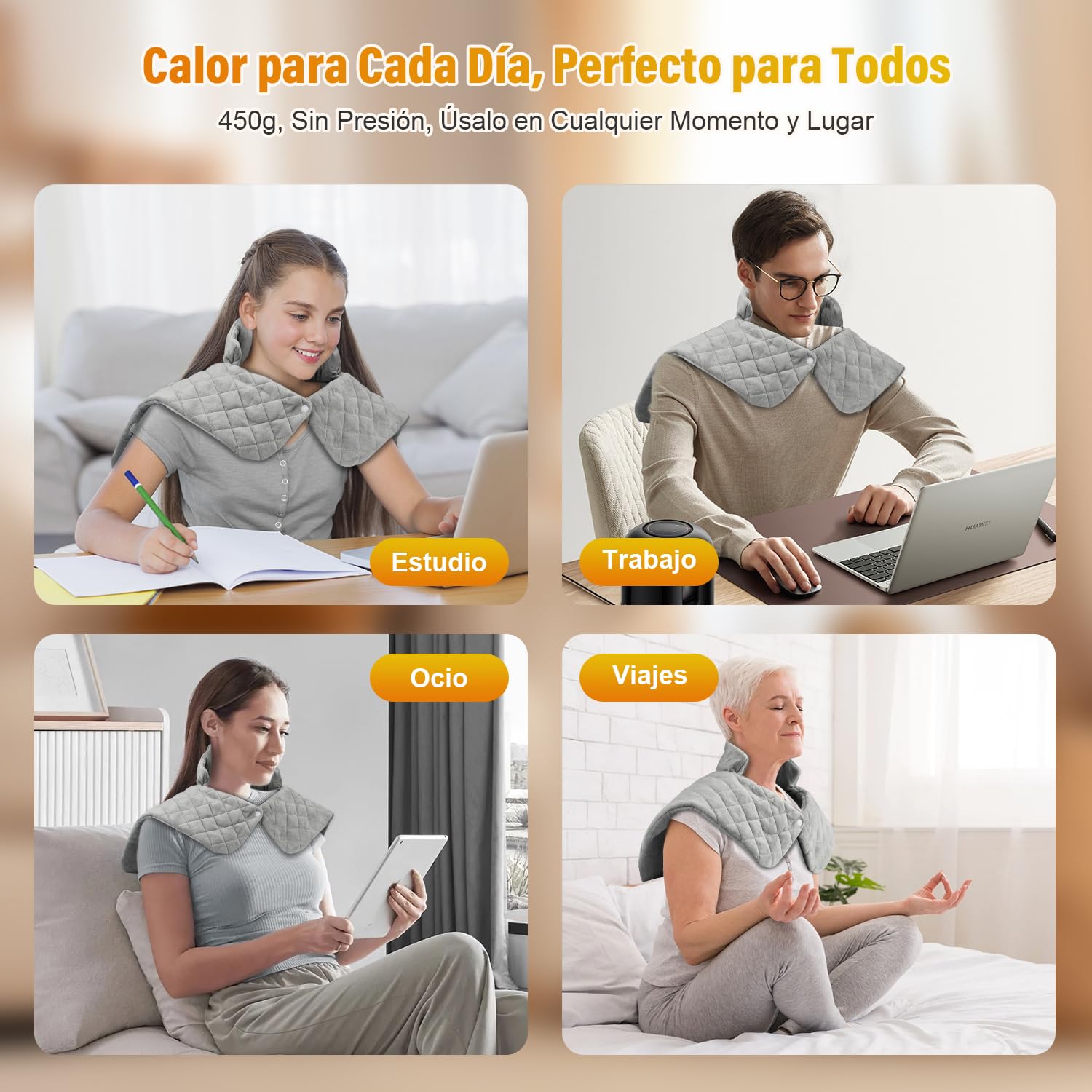 Onherm Almohadilla Eléctrica Cervical 48×58 cm, Manta Térmica Eléctrica para Cuello, Espalda y Hombro con Apagado Automático, 9 Niveles de Temperatura, de Franela, Lavable a Máquina