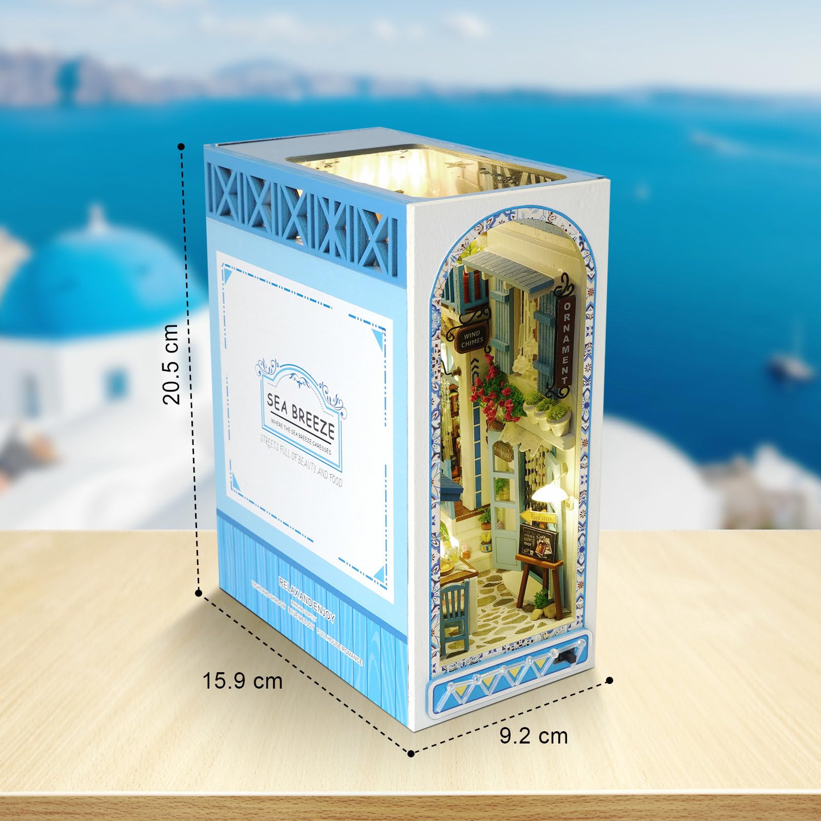 Cuteefun DIY Book Nook Kit, DIY Miniatur Puppenhaus, Bücherende Regaleinsatz, Hölzernes Book Nook Puppenhaus Kit für Erwachsene zu Bauen, Machen Sie Ihr Eigenes Handwerk Haus Modell (Meeresbrise)