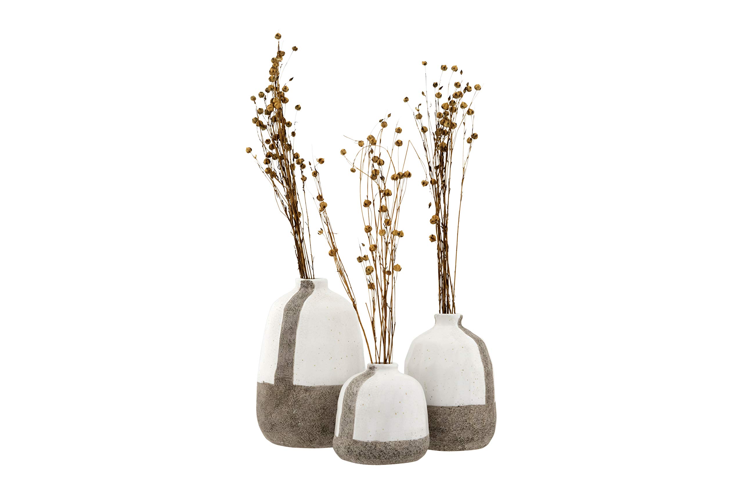 Set Di 3 Vasi In Terracotta Creative Co-Op – Bianco E Grigio Con Strisce Verticali, Altezze 8.9-15.2 Cm