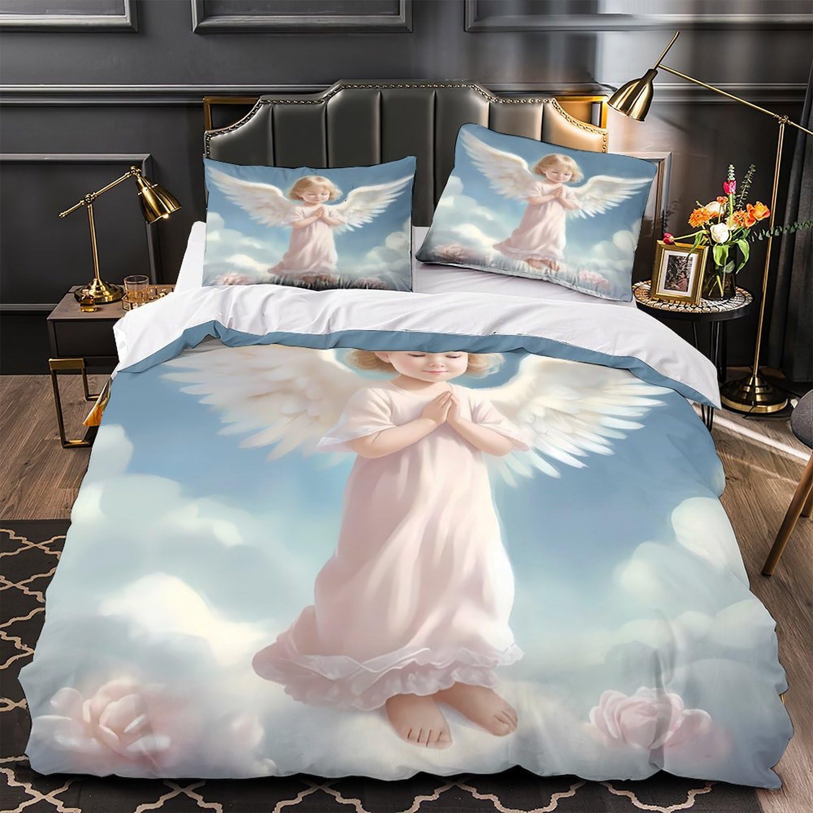Housse de couette 200x200cm Bébés Anges microfibre respirante et hypoallergique pour lit double