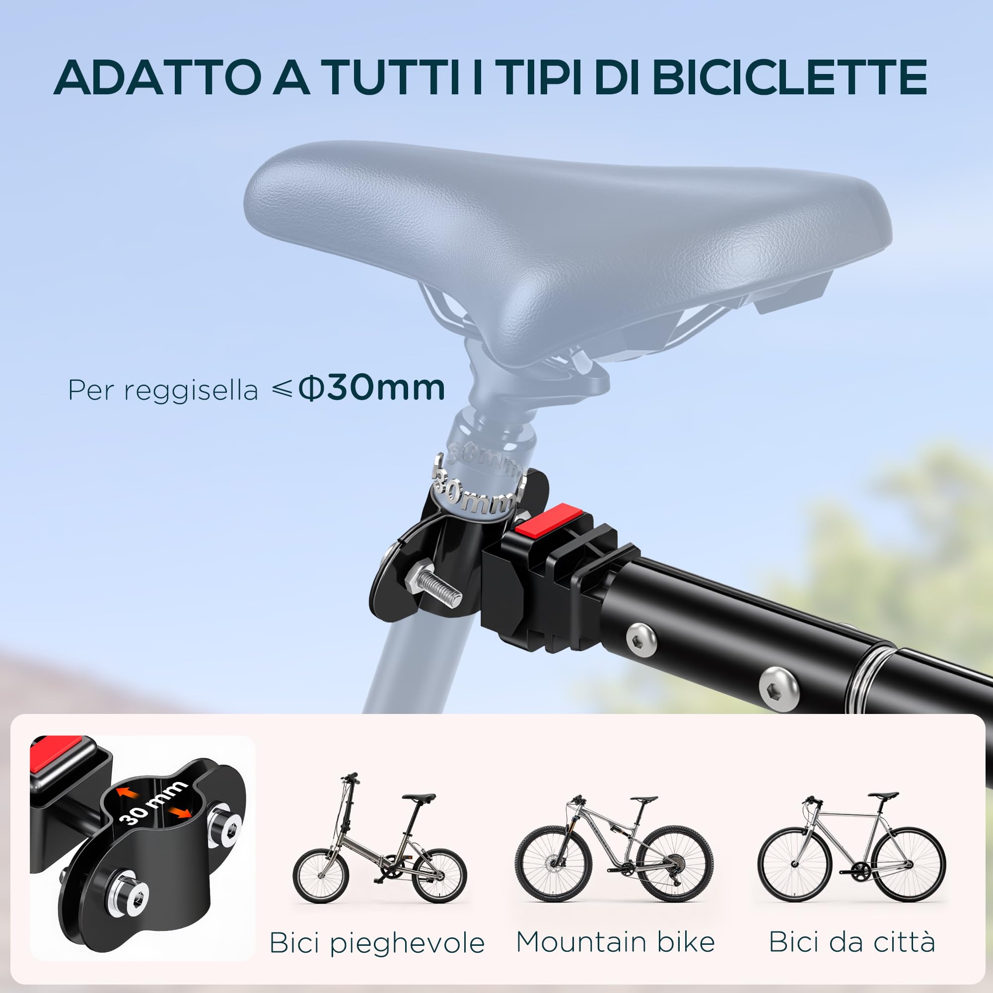 HOMCOM Rimorchio per Bicicletta Porta Oggetti in Acciaio 144×59×80cm