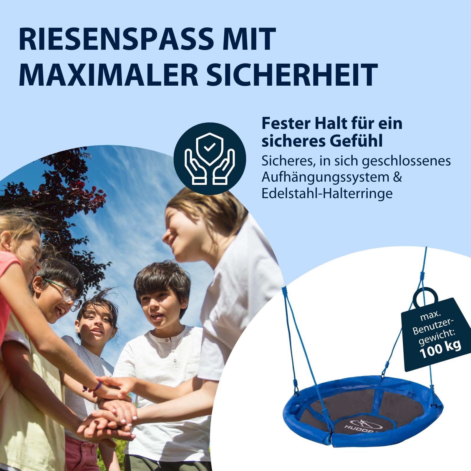 HUDORA Nestschaukel 90 - Kunststoff-Nestschaukel für bis zu 100kg - Hängeschaukel mit 90cm Durchmesser für drinnen & draußen - Höhenverstellbare Familienschaukel für Kinder & Erwachsene