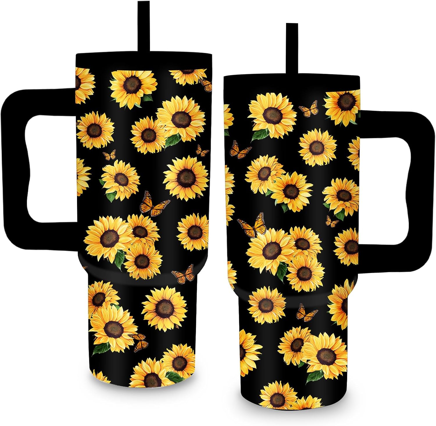Sunflower Gifts - 24 oz Tumbler with Handle and Straw - Insulated Stainless Steel Cup, Leakproof, Sunflower Design Travel Mug for Women, Best Friends Birthday Gifts, BPA Free, Keeps Drinks Cold/Hot