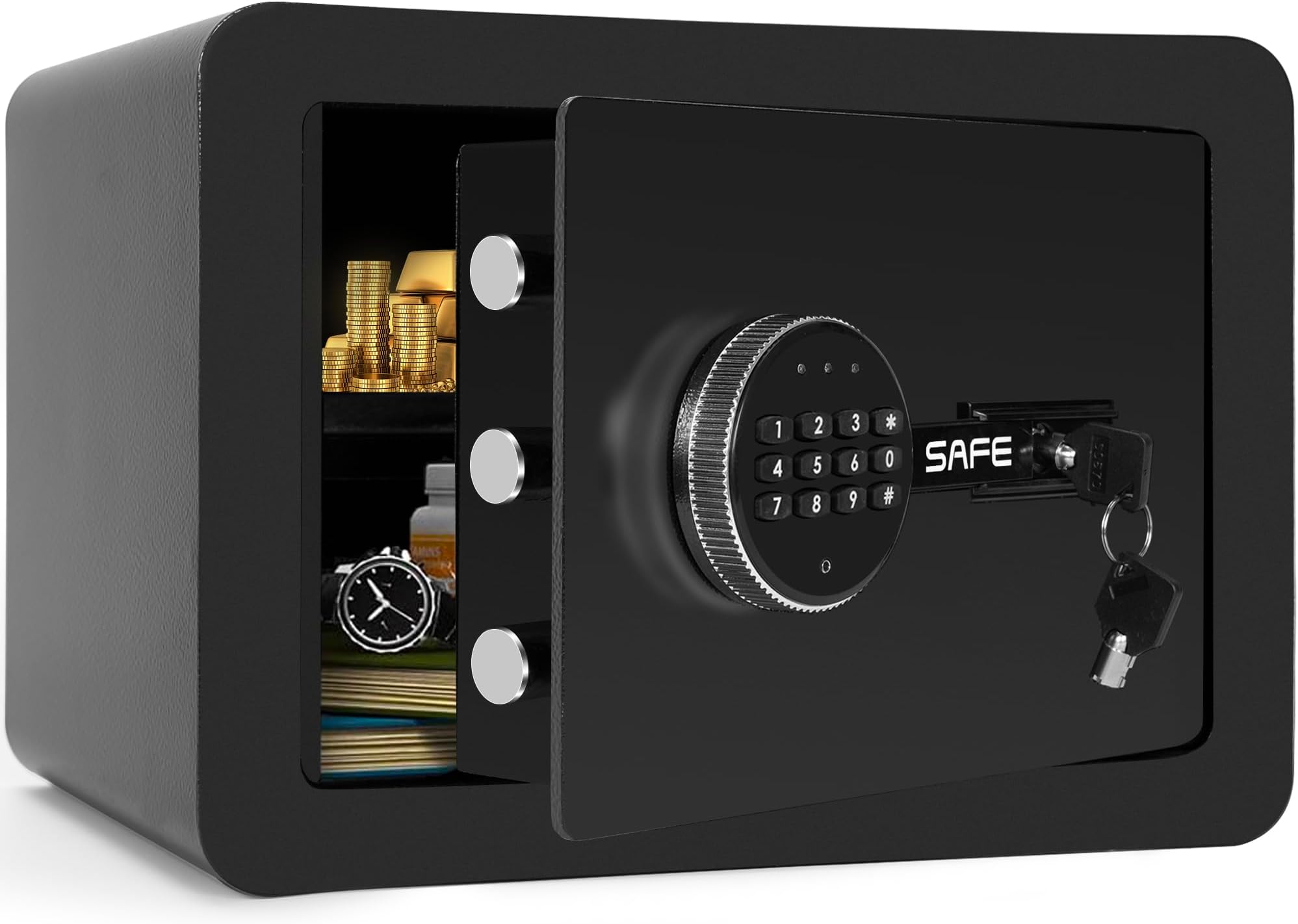 BQKOZFIN Electronic Home Safe, Digital Security Safe Box with Keypad & 2 Keys, Fireproof Cabinet Lock Safe for Home Office Hotel Business Document Jewelry Gun Cash Storage (16L)