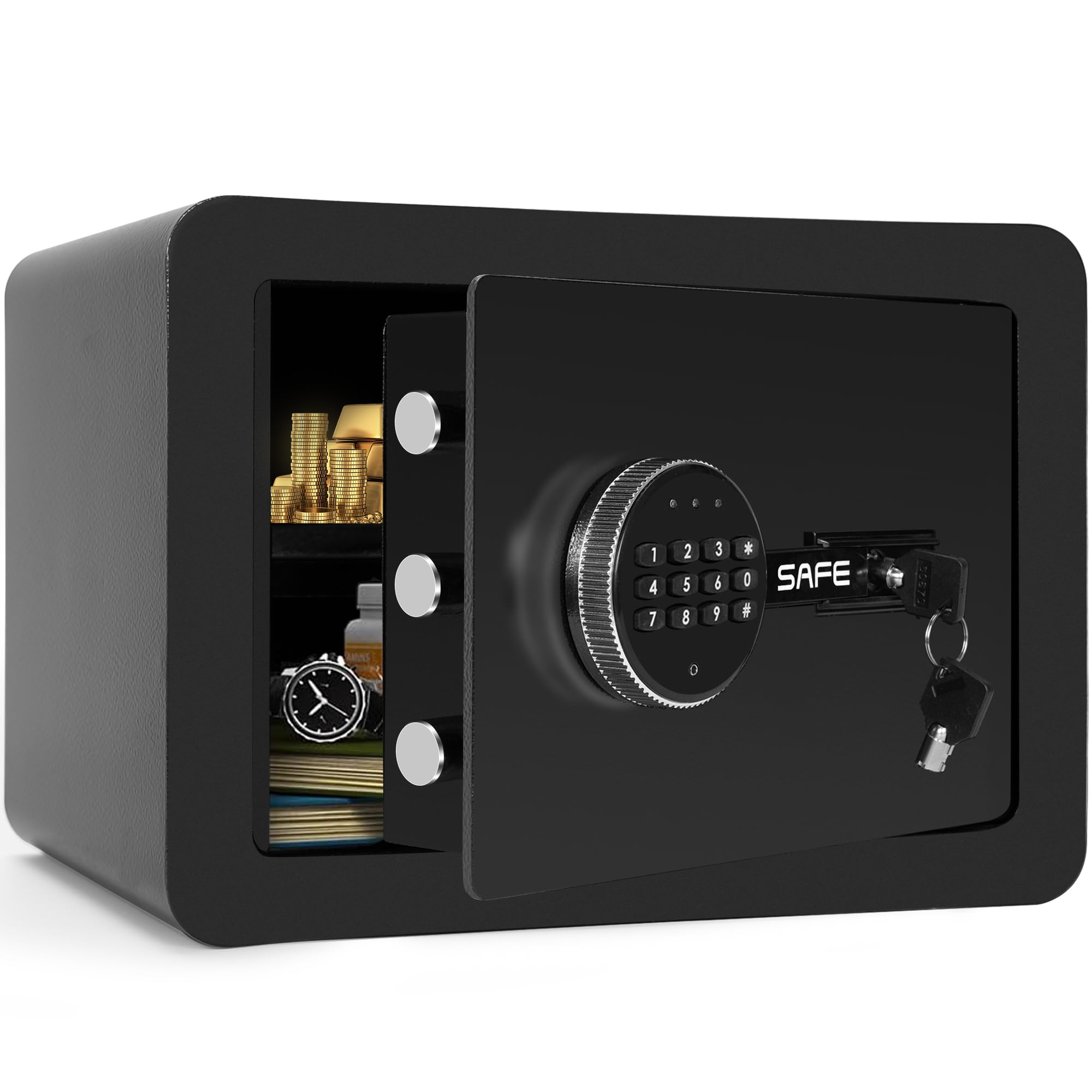 BQKOZFIN Electronic Home Safe, Digital Security Safe Box with Keypad & 2 Keys, Fireproof Cabinet Lock Safe for Home Office Hotel Business Document Jewelry Gun Cash Storage (16L)