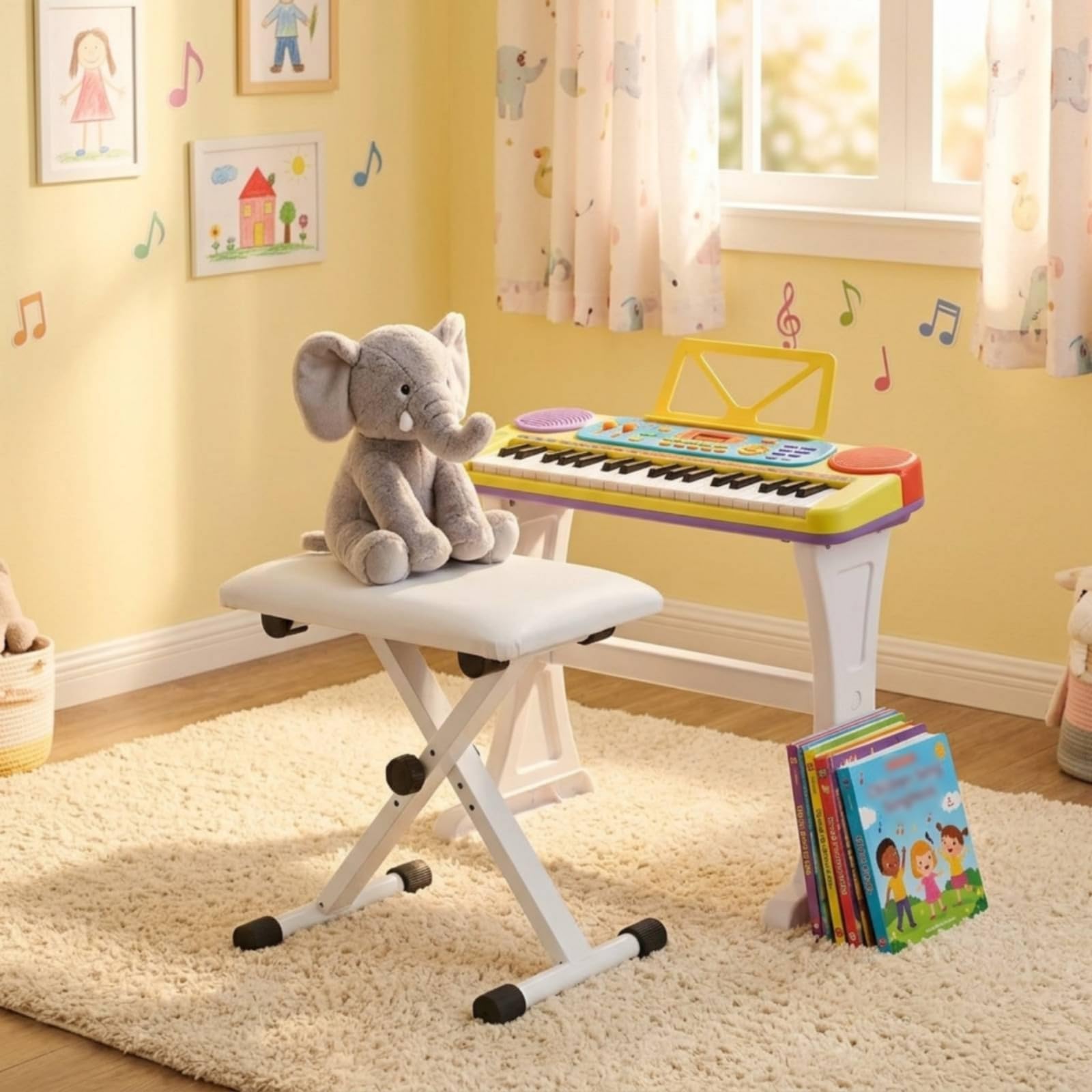 Amagogo Sgabello Regolabile per Pianoforte Sedia Tastiera Pieghevole Seduta Imbottita in Pelle Struttura Antiscivolo con Regolazione ’altezza Adatto per di Registrazione