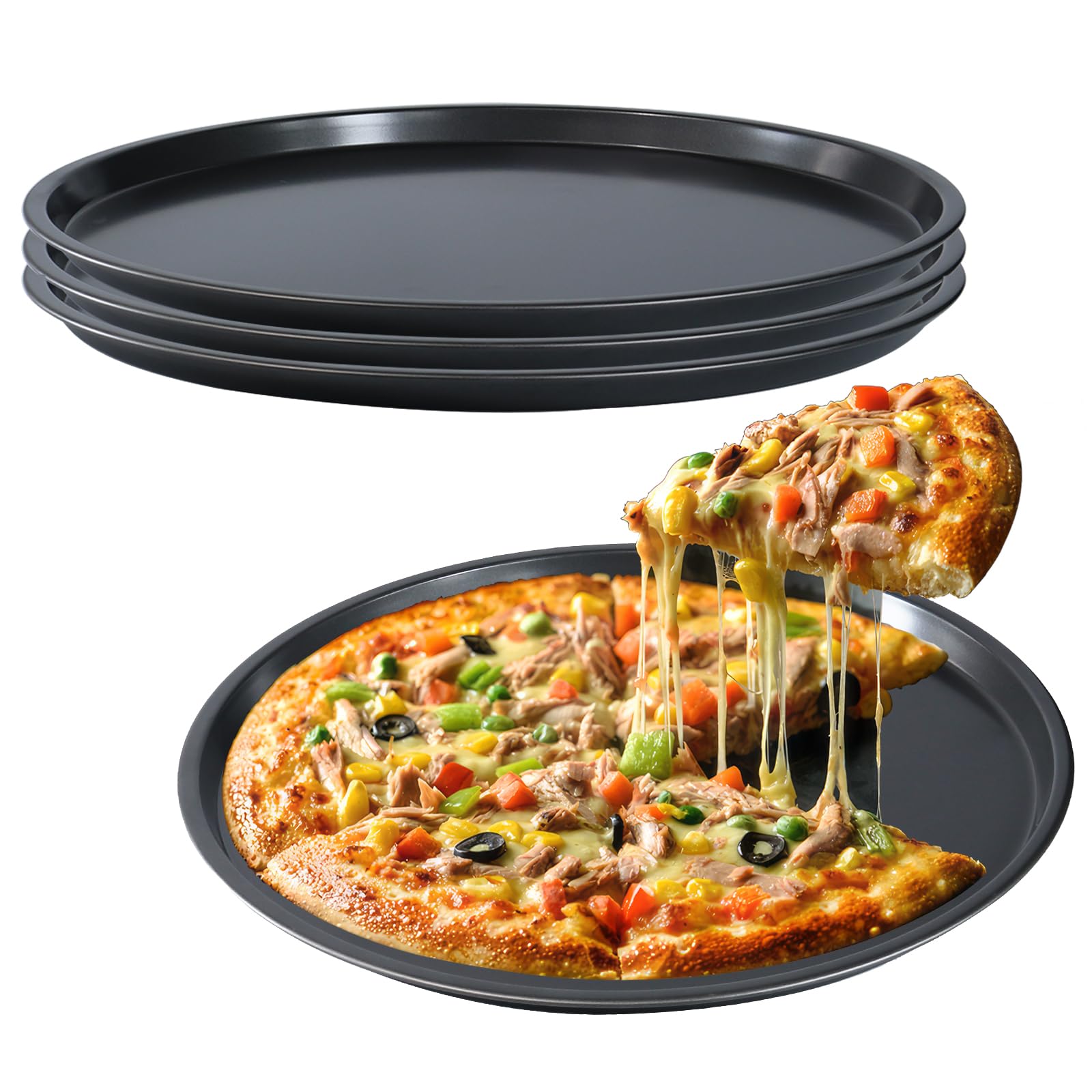 Paquete de 4 bandejas antiadherentes para hornear pizza, bandeja para hornear pizza, bandeja antiadherente para horno, apta para lavavajillas (12 pulgadas)