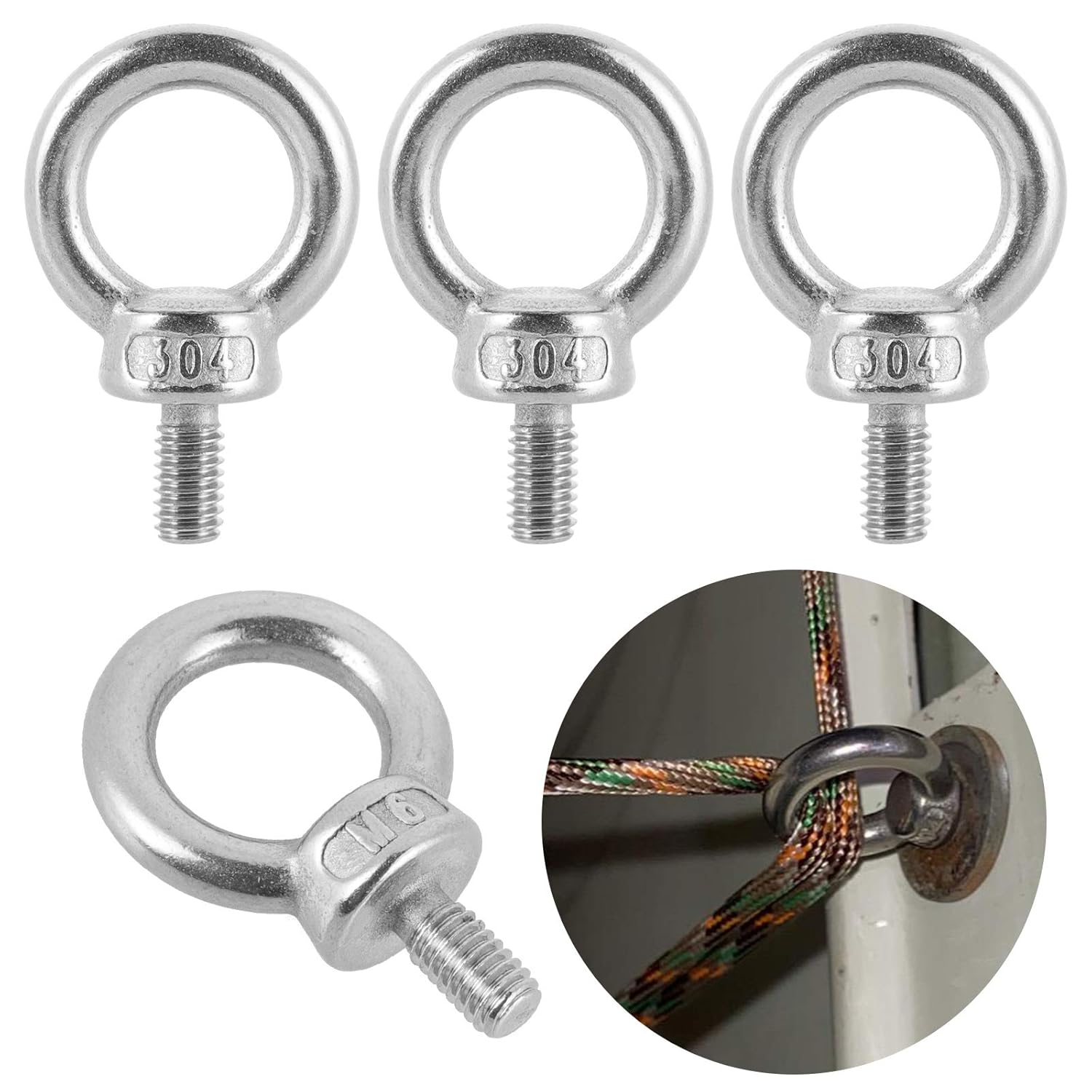 6pcs Lifting Ring Eye Bolt M6*12mm,304 Stainless Steel Eye Bolts, Ring