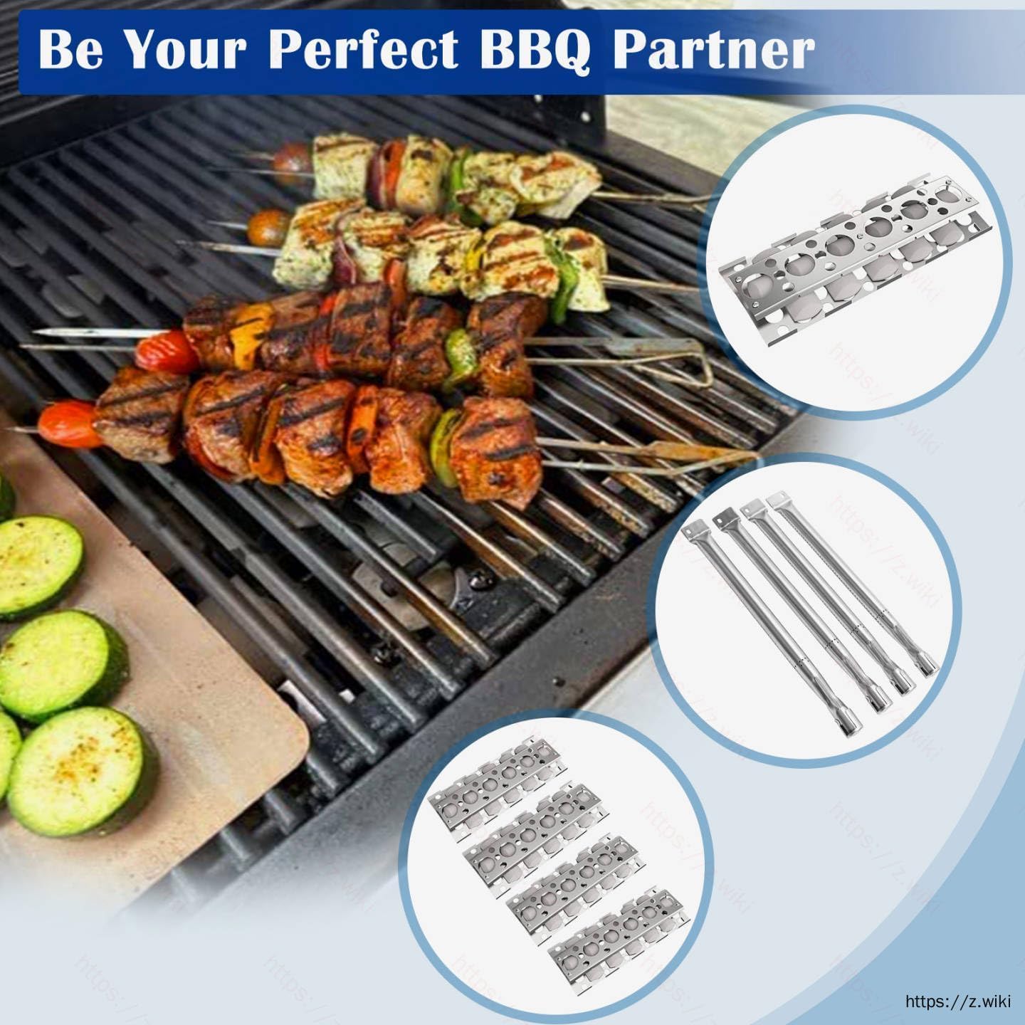 SafBbcue Grill Briquettes Tray Replacement Parts Kit for Tray for RCS 26” 32” 40” Grill, Heat Plate and Grill Burner for RJC26A RJC32A RJC32AL RJC40A RJC011P RJC009P, 4 Pack