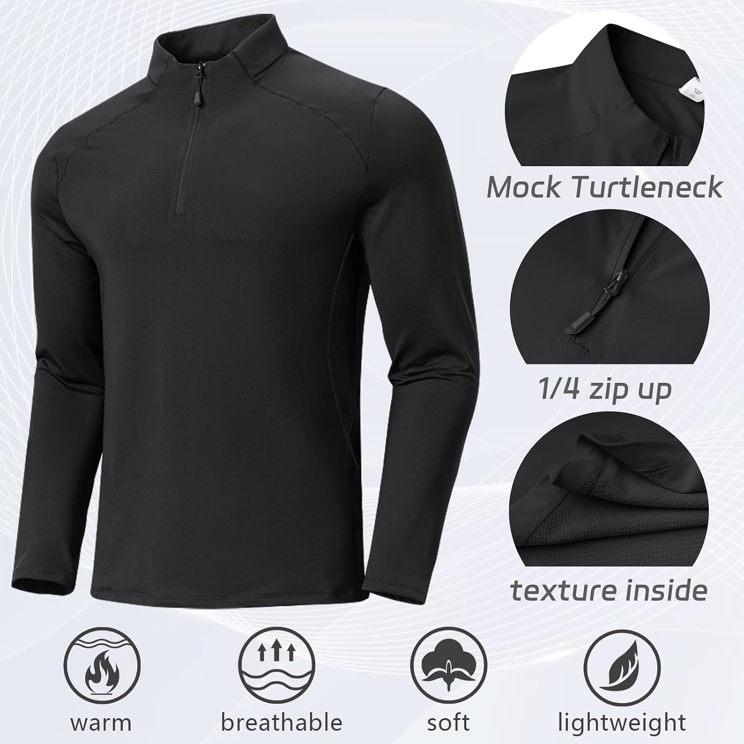 TIHEEN Mens Long Sleeve Athletic Shirts Quarter Zip Sun Protection Lightweight Performance Golf Pullover