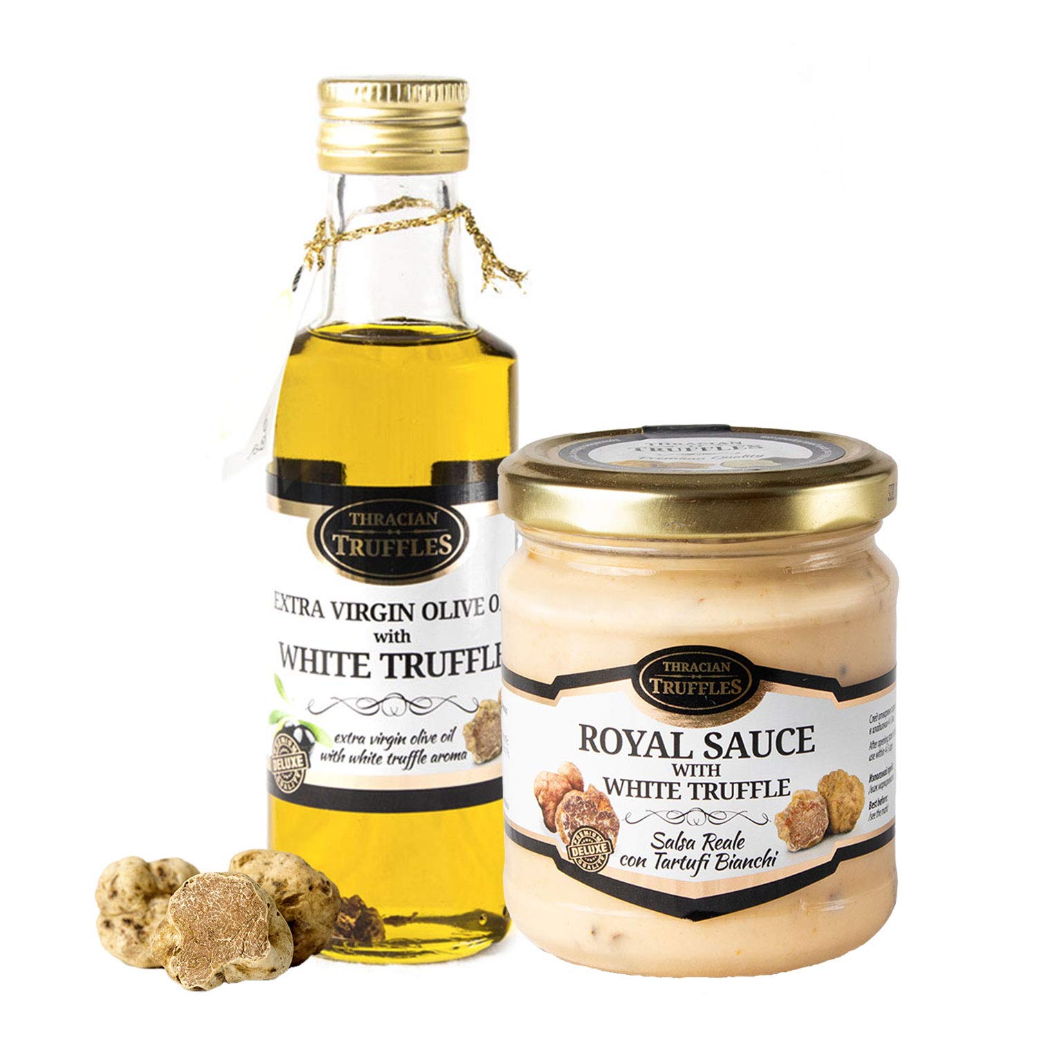 Huile D'Olive Vierge Extra Truffe Blanche White Truffle Extra Virgin Olive Oil 100ml 👑 Royal 👑 Sauce Gourmet avec crème fromage truffe blanche 180g pour les salades viande omelettes risotto