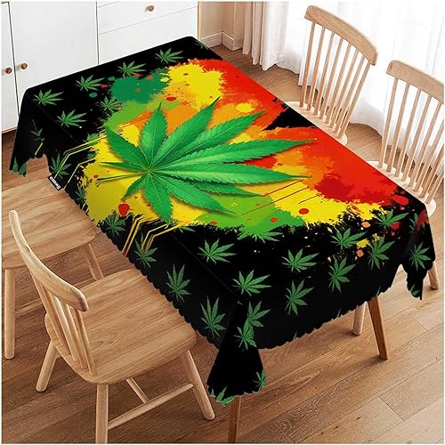 Swono Mantel rectangular de hojas de marihuana coloridas con diseño de hojas de cannabis y corazón, resistente, para cocina, comedor, mesa para Hoja