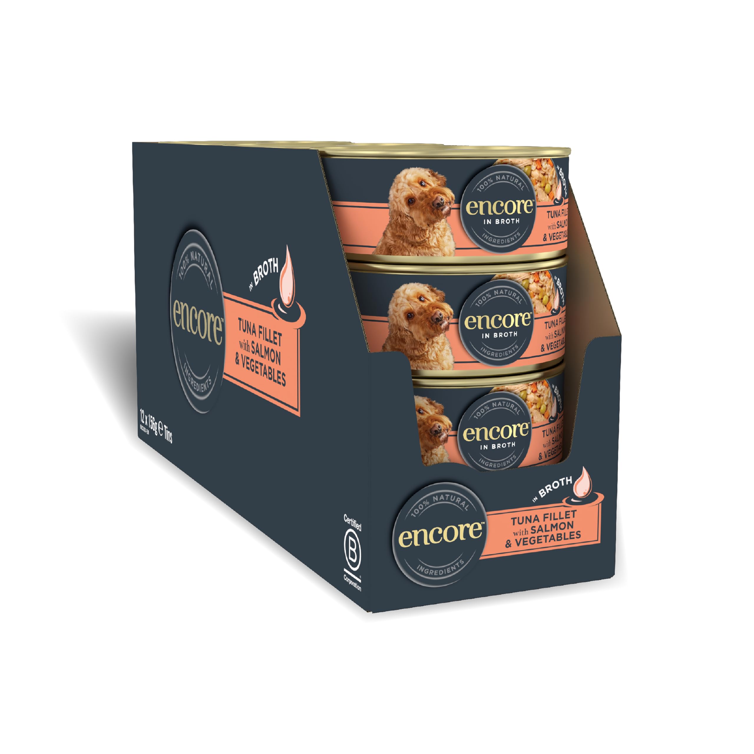 Encore 100% Natural Dog Food Tin 12x156g Tuna Fillet with Salmon in Broth for Adult Dogs