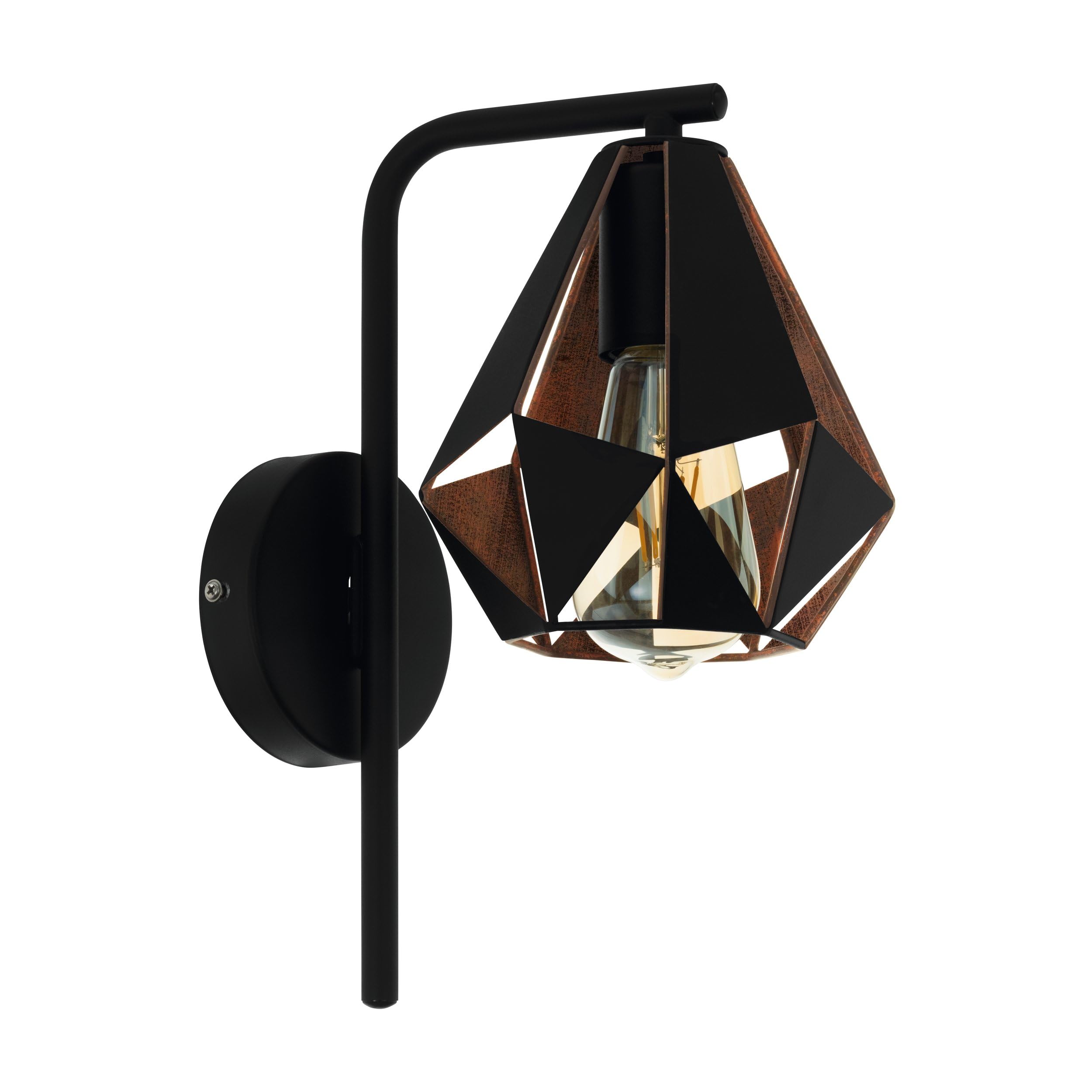 Eglo Black Indoor Wall Light Carlton 4, Vintage Lamp Made Of And Copper-Coloured Steel, Living Room And Hallway Lighting Fixture, E27 Socket