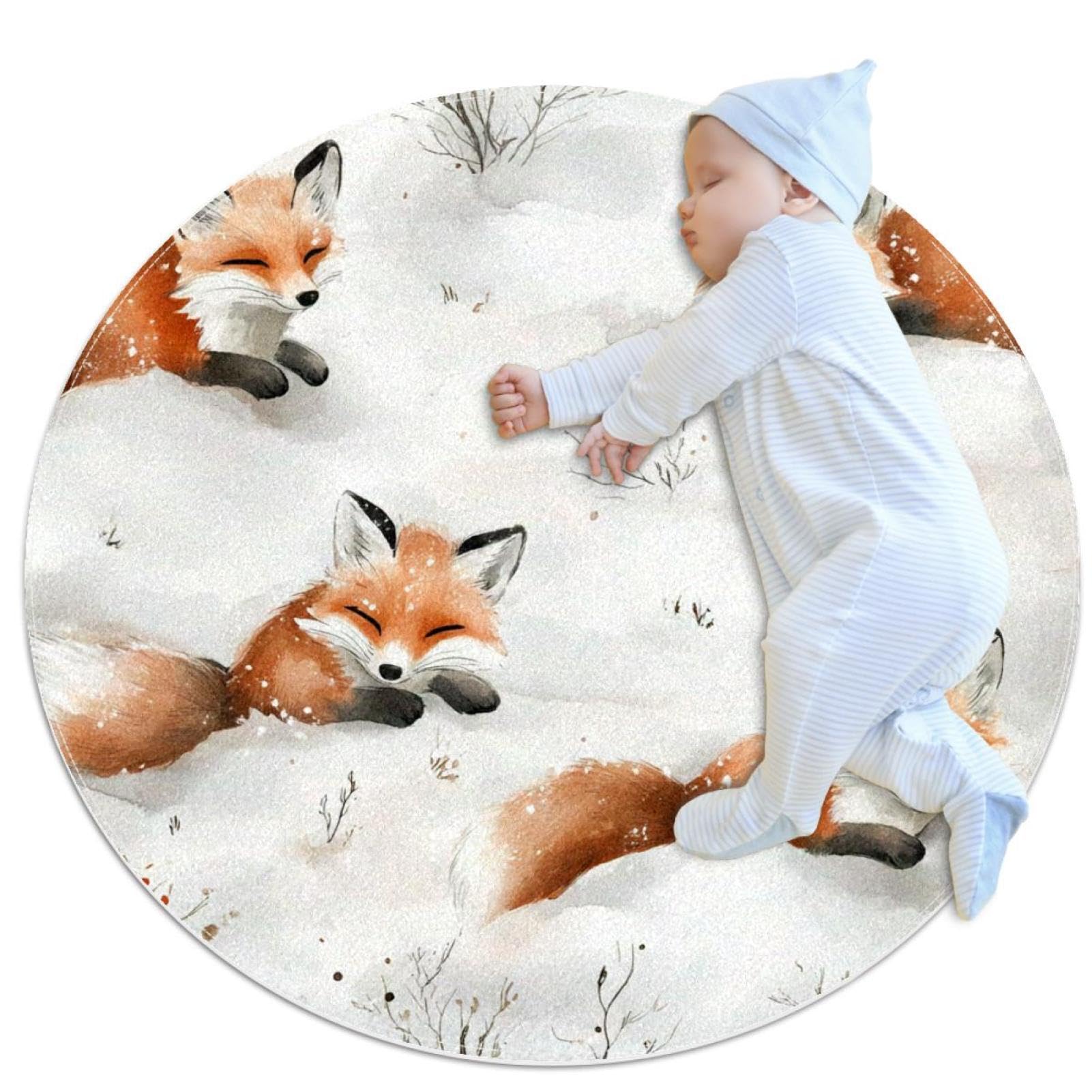 Tapis de salle de bain renard anti-glisse rond 1 m contre les sols froids