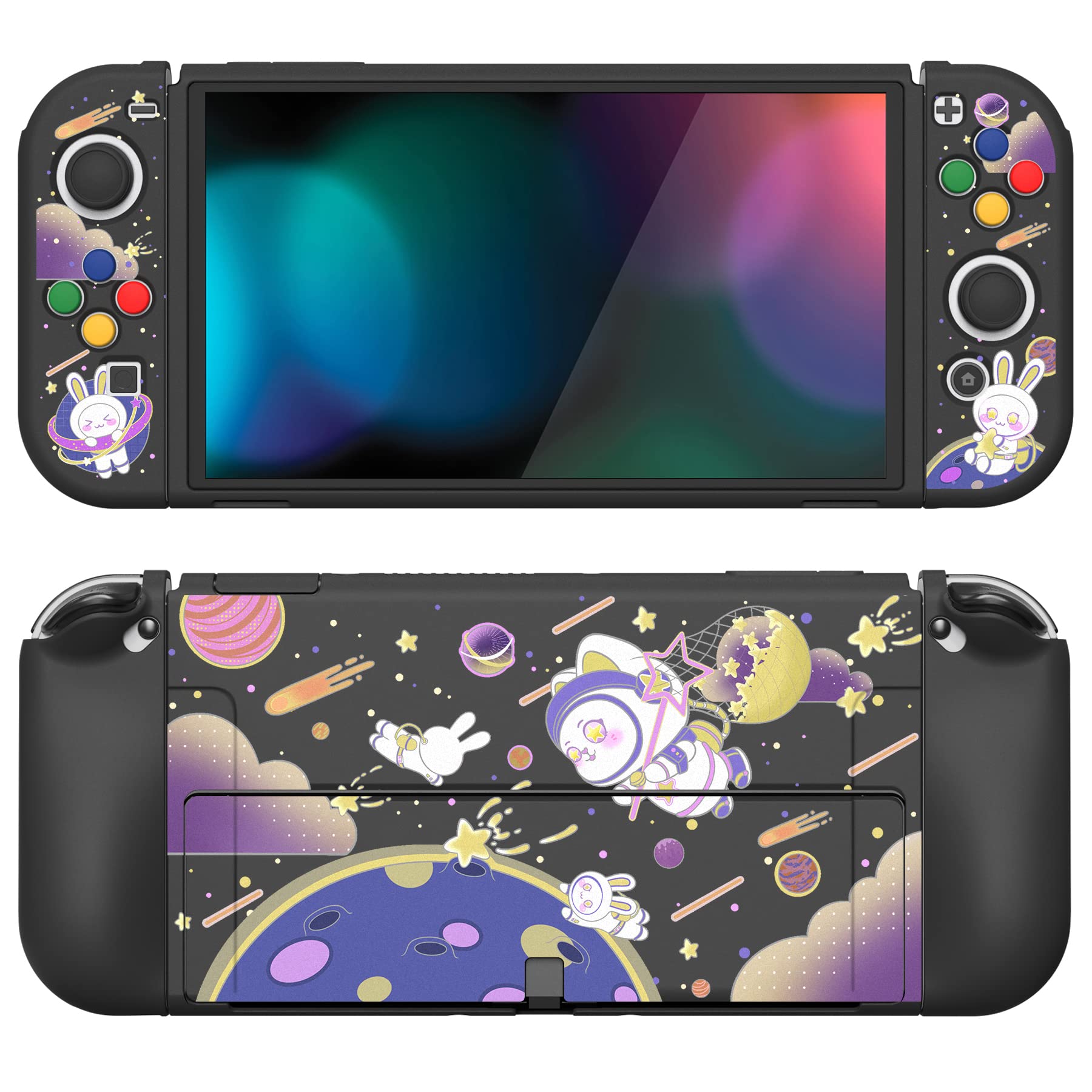 playvital ZealProtect Soft Protective Case for Nintendo Switch OLED, Flexible Protector Joycon Grip Cover for Switch OLED with Thumb Grip Caps & ABXY Direction Button Caps - Bright Pink — view 18