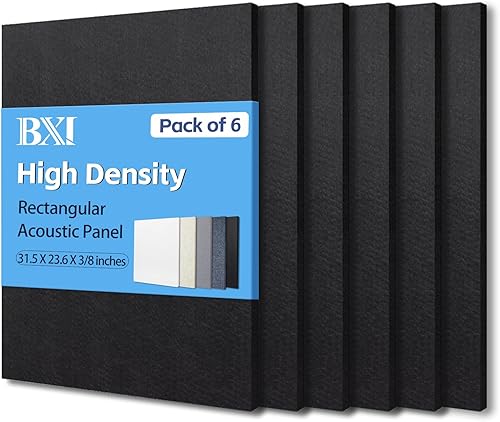 BXI - Amortiguador de sonido - 6 unidades de panel de absorción acústica de alta densidad, de 16 x 12 x 38 de pulgada, reducen la reverberación del