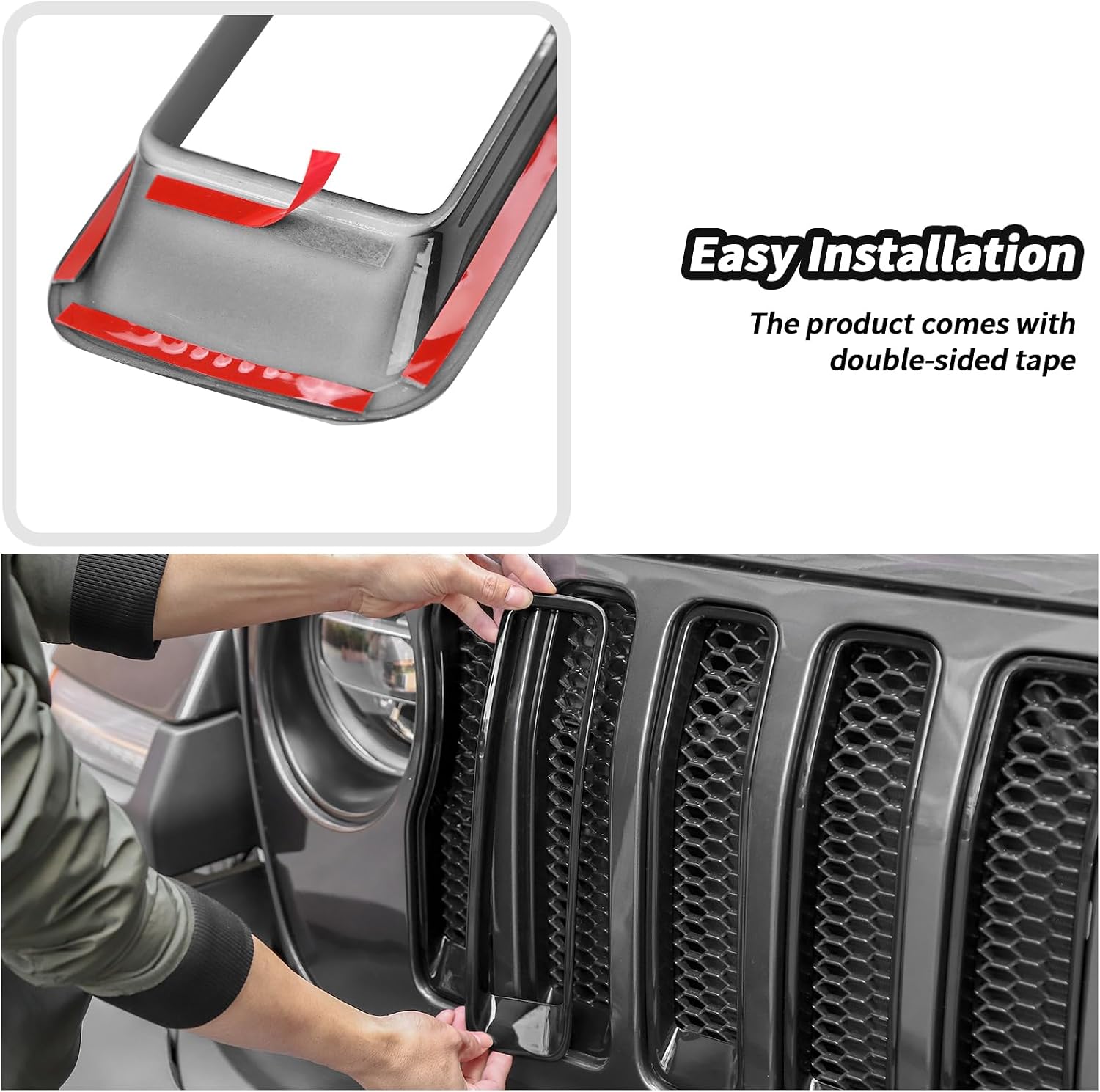 JeCar Black Grill Inserts & Headlight Covers Trim Accessories Fit for Jeep Wrangler JL JLU 2018-2023 Exterior Accessories (Fits Factory Grill with Trim Rings)