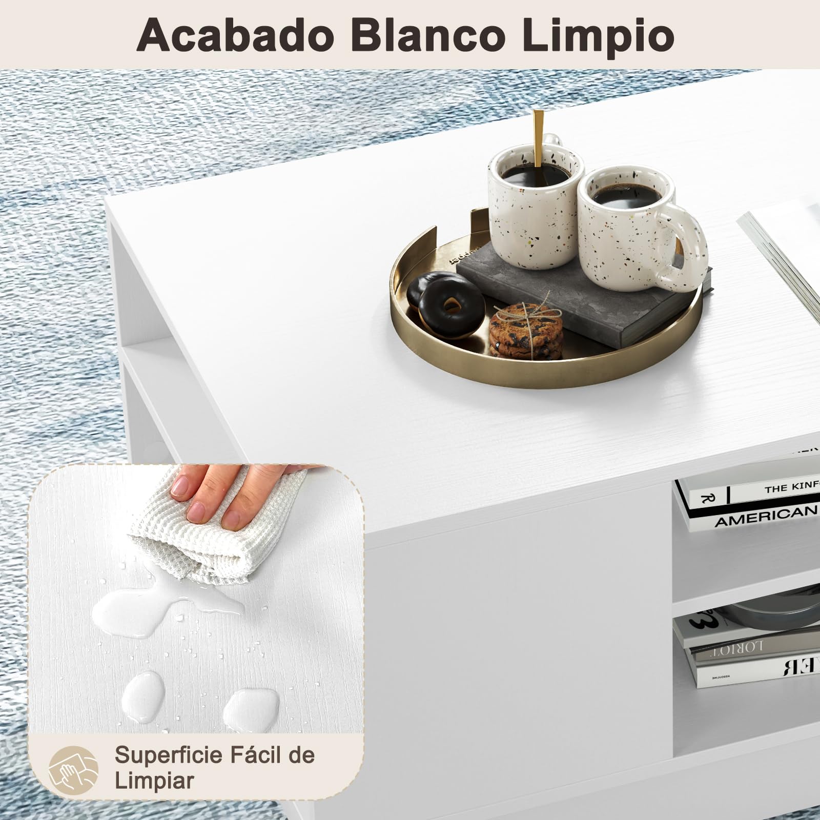 GOPLUS Mesa de Centro, Mesa de Café con Estantes Abiertos de Almacenaje, Base Recesada y Almohadillas Antideslizantes, Mesa Rectangular Moderna para Salón Oficina, Carga 60+20KG, 86x56x41cm (Blanco)