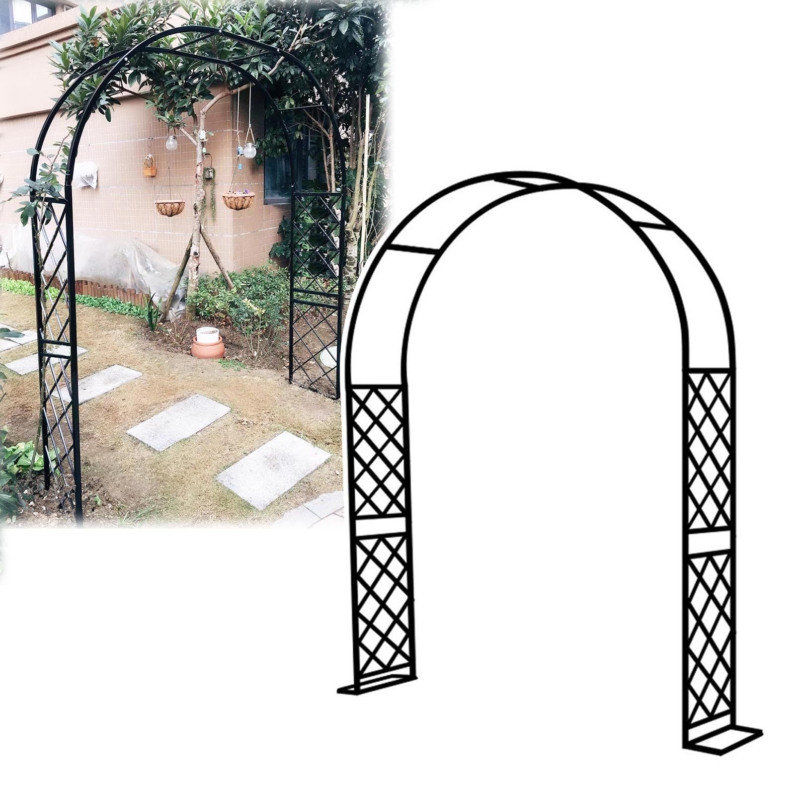 Supporto per arco da giardino in metallo, traliccio in acciaio resistente, per piante rampicanti, resistente alle intemperie, decorazione per arco di nozze, per patio, cortile