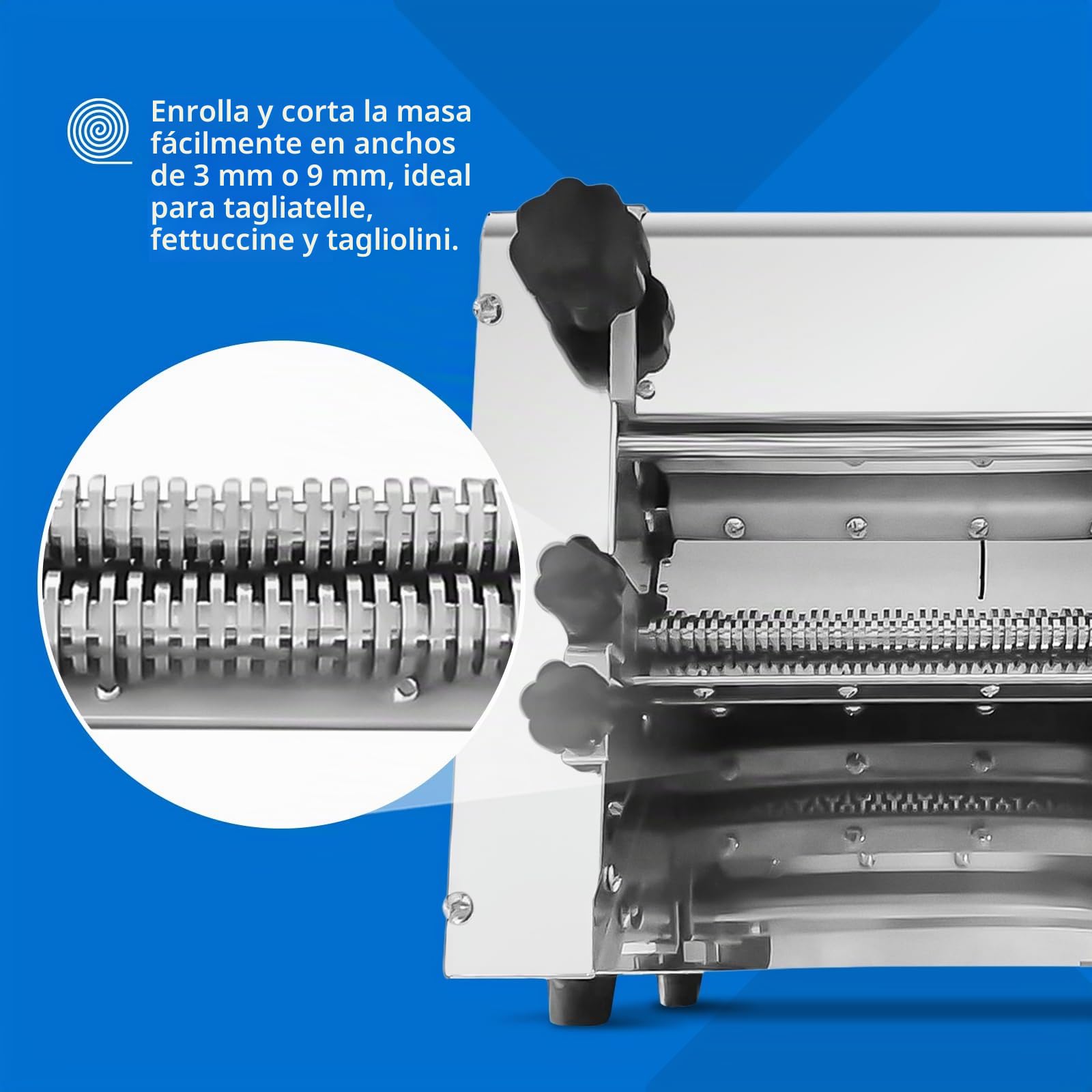 Royal Catering Máquina de pasta eléctrica 28 cm - Espesor de masa de 1 a 14 mm, 600 W , corte 3 mm y 9 mm, acero inoxidable, laminadora para pizza, máquina de pasta profesional