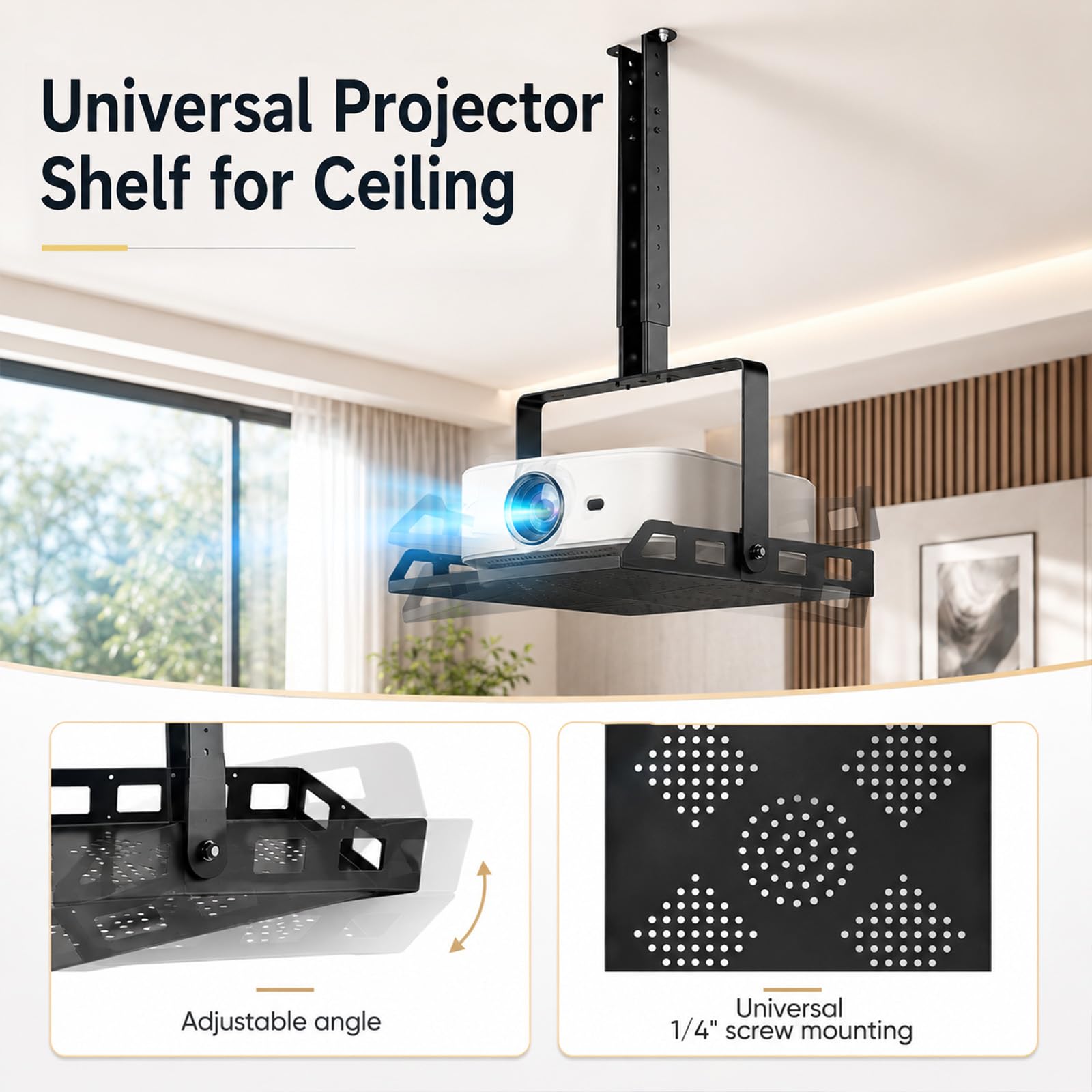 Supporto da soffitto per proiettore regolabile in altezza 30-55,7 cm, supporto per proiettore a soffitto con braccio inclinabile (angolo regolabile), supporto per proiettore a soffitto in acciaio al