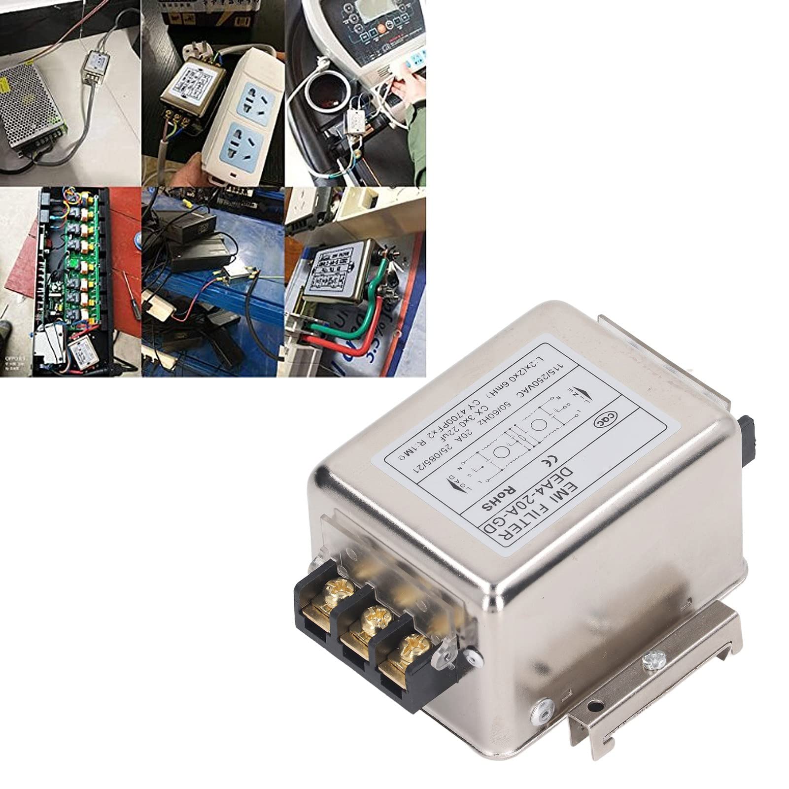 Filtre EMI, Filtres d'alimentation EMI, Filtre Secteur 115/250V, Puissance 2 Pôles 1 Phase 20A 50/60Hz, pour Équipement Mécanique