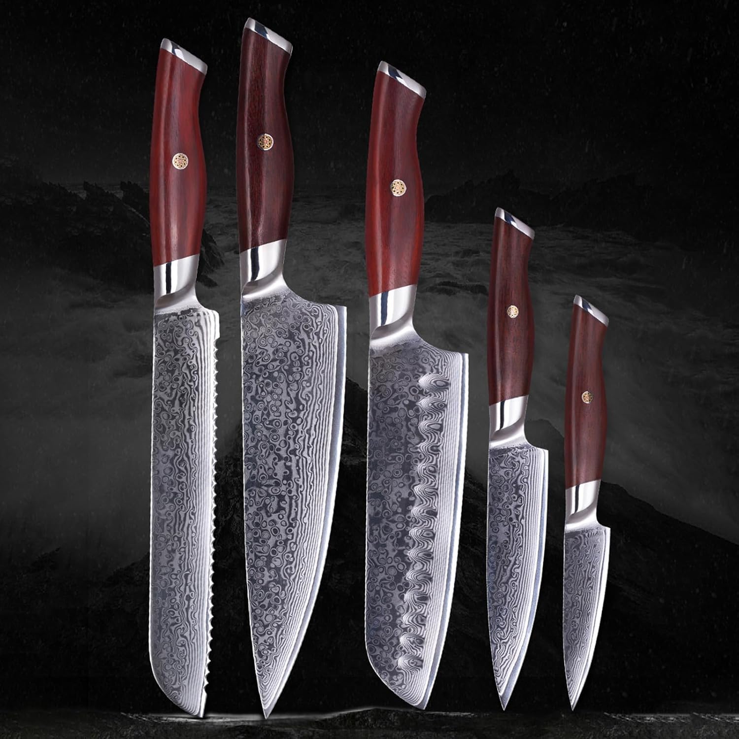 Kitchen Knife Set 5-Piece Knives Set for Kitchen with Ergonomic Rosewood Handle Professional German Stainless Steel Knife Set