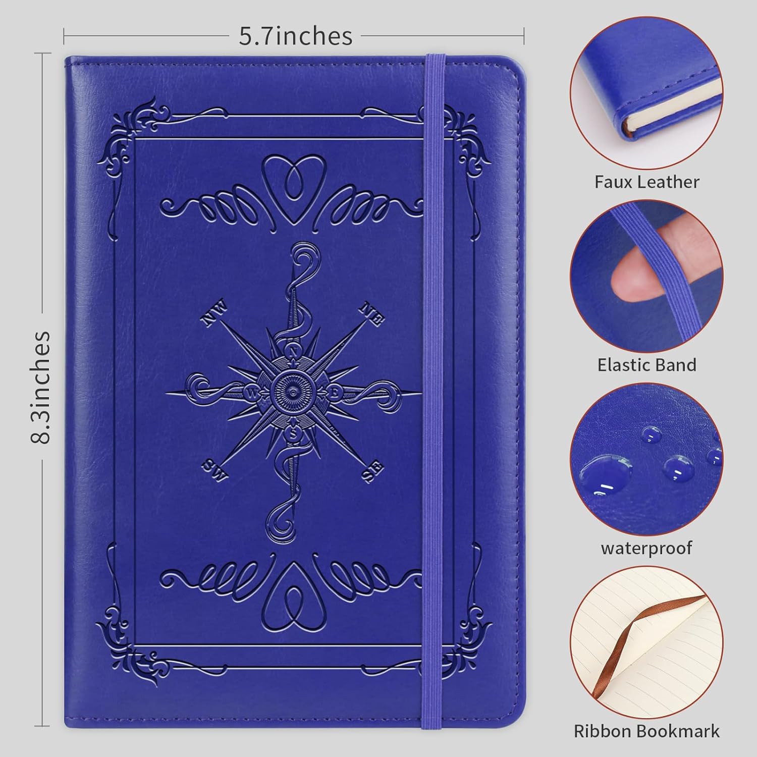 Compass Gift Compass 2pcs PU Leather Notebook Journal for Men A5 Travel Notebook Compass Lined Journals for Office Daily Writing (2pcs compass-purple)