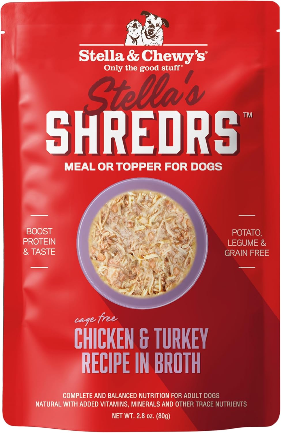 Stella & Chewy's Cage Free Chicken & Turkey Shredrs - Premium Dog Food Pouches - Perfect For Picky Eaters - 24 Pack, 2.8oz Each