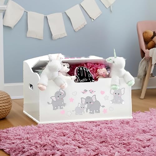 Miniatura 3 de DIBSIES Caja de juguetes personalizada Creative Wonders, elefantes rosados, 30 x 19.25 x 18 pulgadas, tapa de cierre suave (blanco)