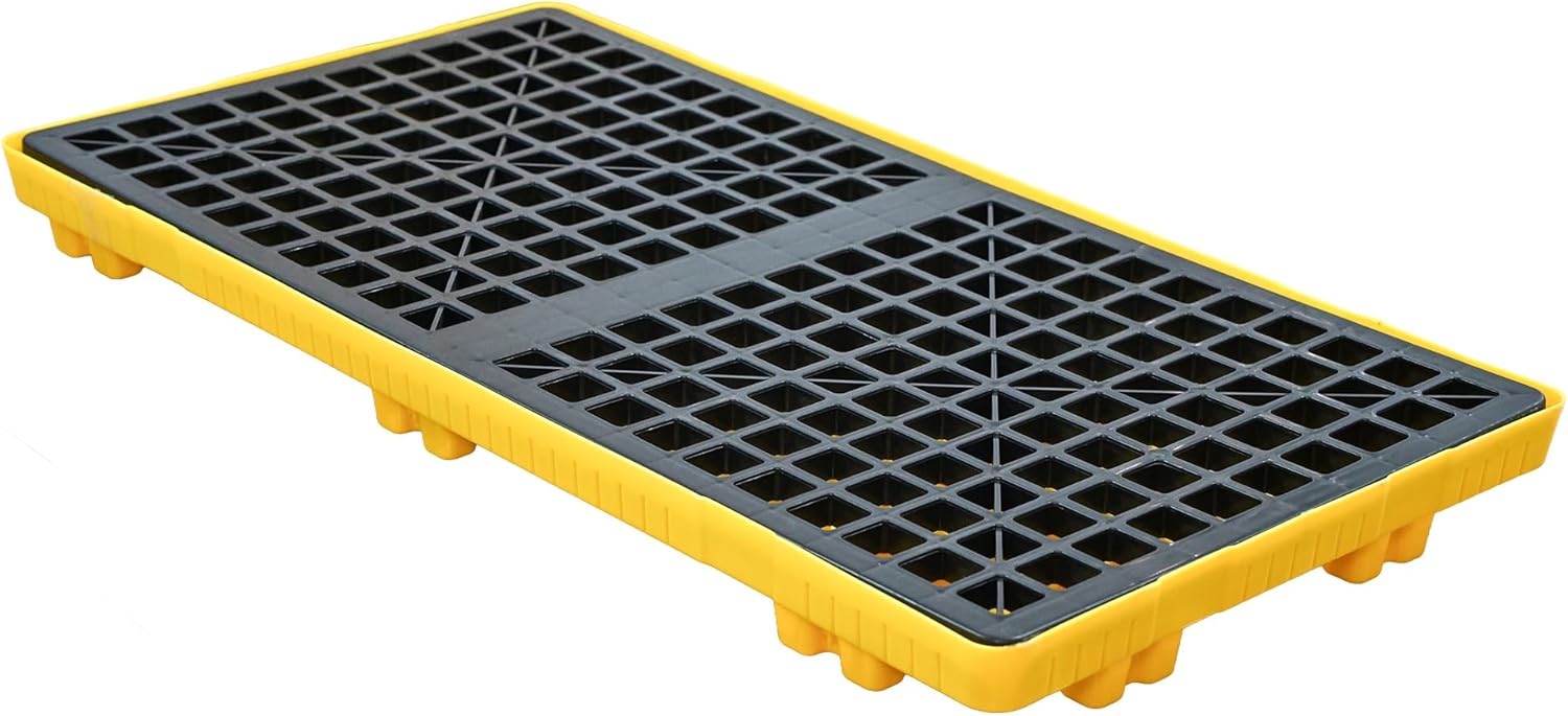 2 Drum Modular Spill Containment Pallet | 2000LBS Capacity | Leakproof Stackable Industrial Tray | 48"x24"x4"