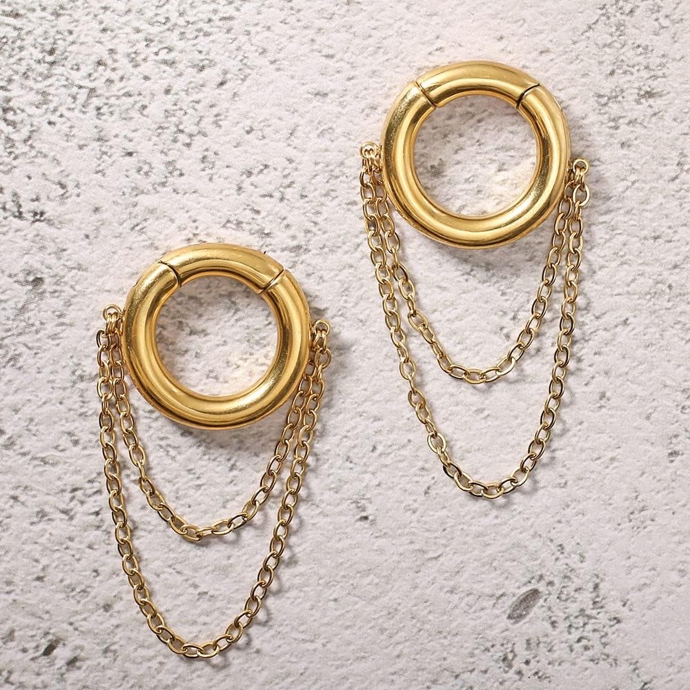 2 PCS Hoop Chian Ear Weights for Stretched Ears, Hypoallergenic 316 Stainless Steel Ear Hangers Earrings Plugs Tunnels Gauges 2g (6mm) Body Jewelry Women Men